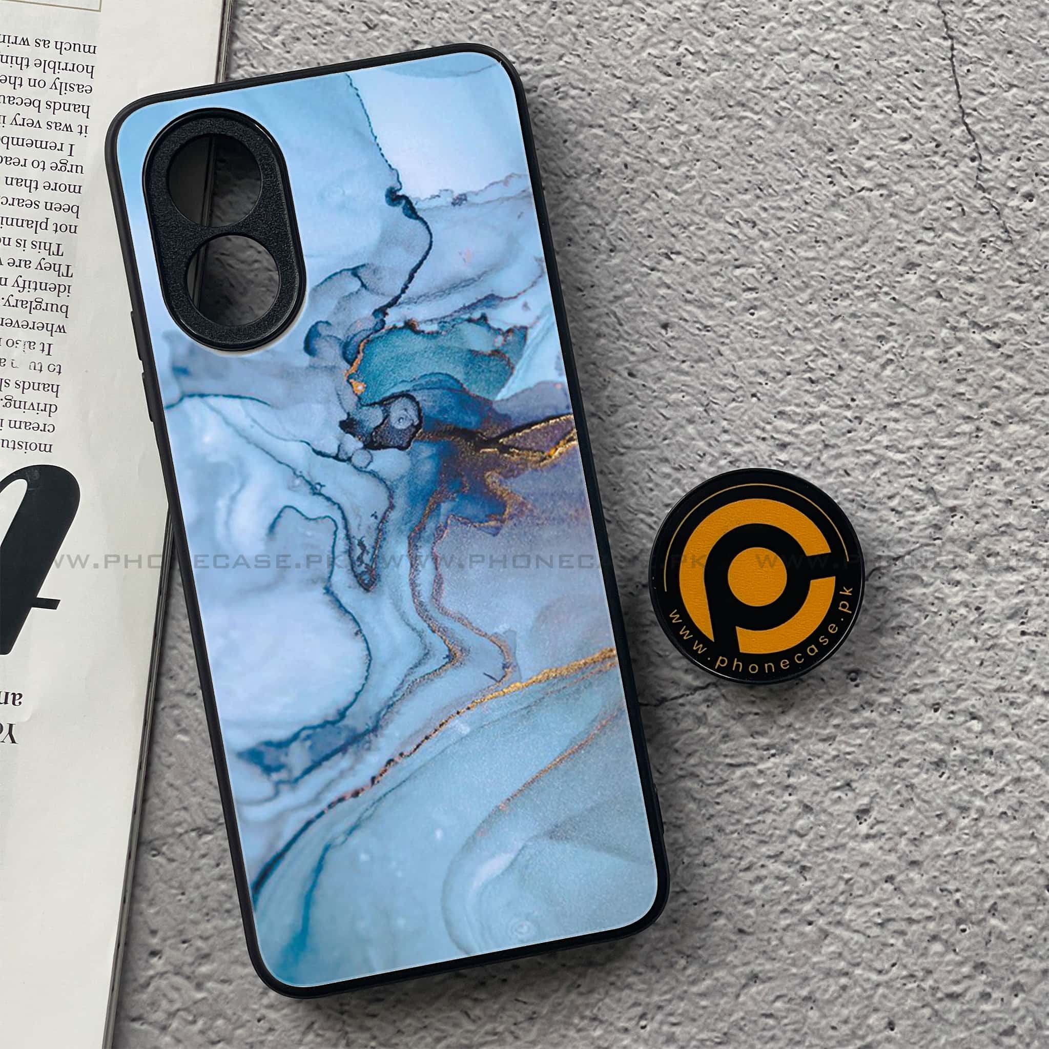 Oppo A18 4G - Blue Marble Series - Premium Printed Glass soft Bumper shock Proof Case