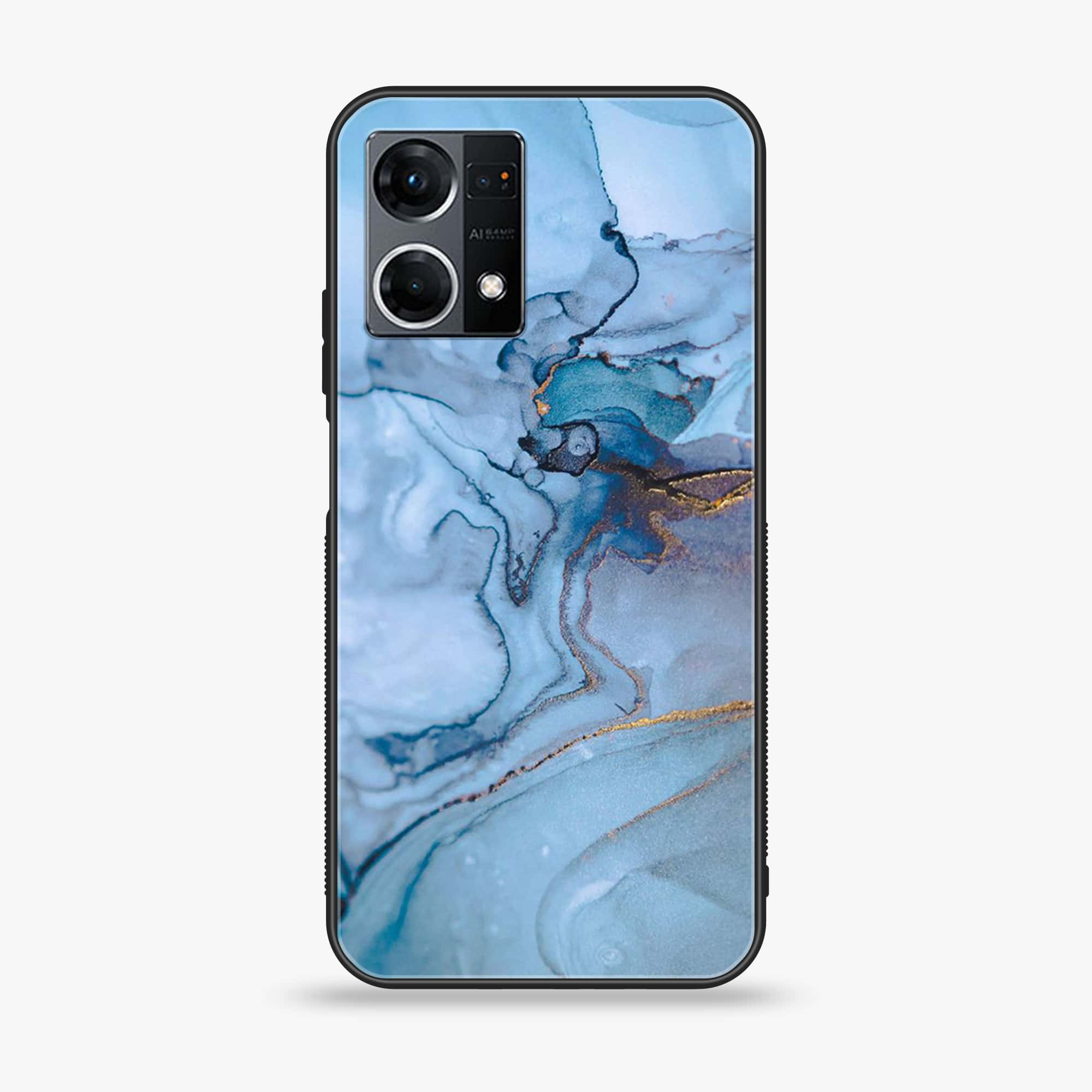 Oppo Reno 7 - Blue Marble Series - Premium Printed Glass soft Bumper shock Proof Case