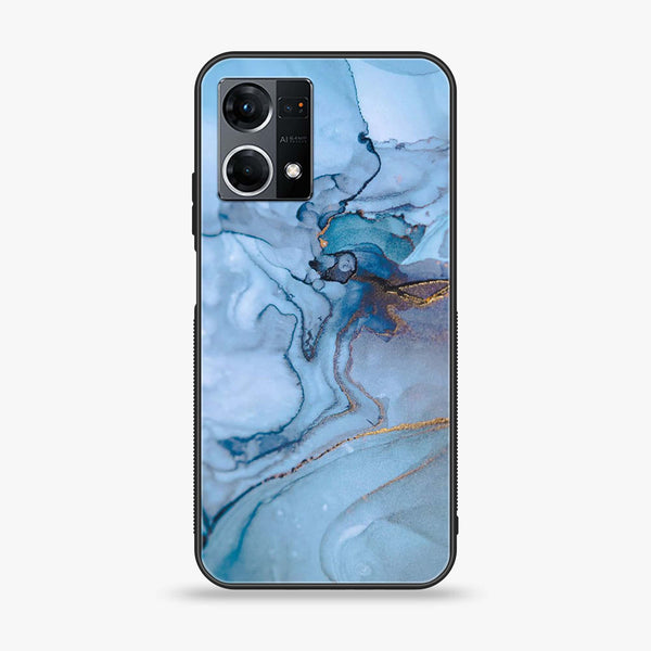 Oppo Reno 7/F21 Pro 4G - Blue Marble Design 1- Premium Printed Glass soft Bumper shock Proof Case CS-11210