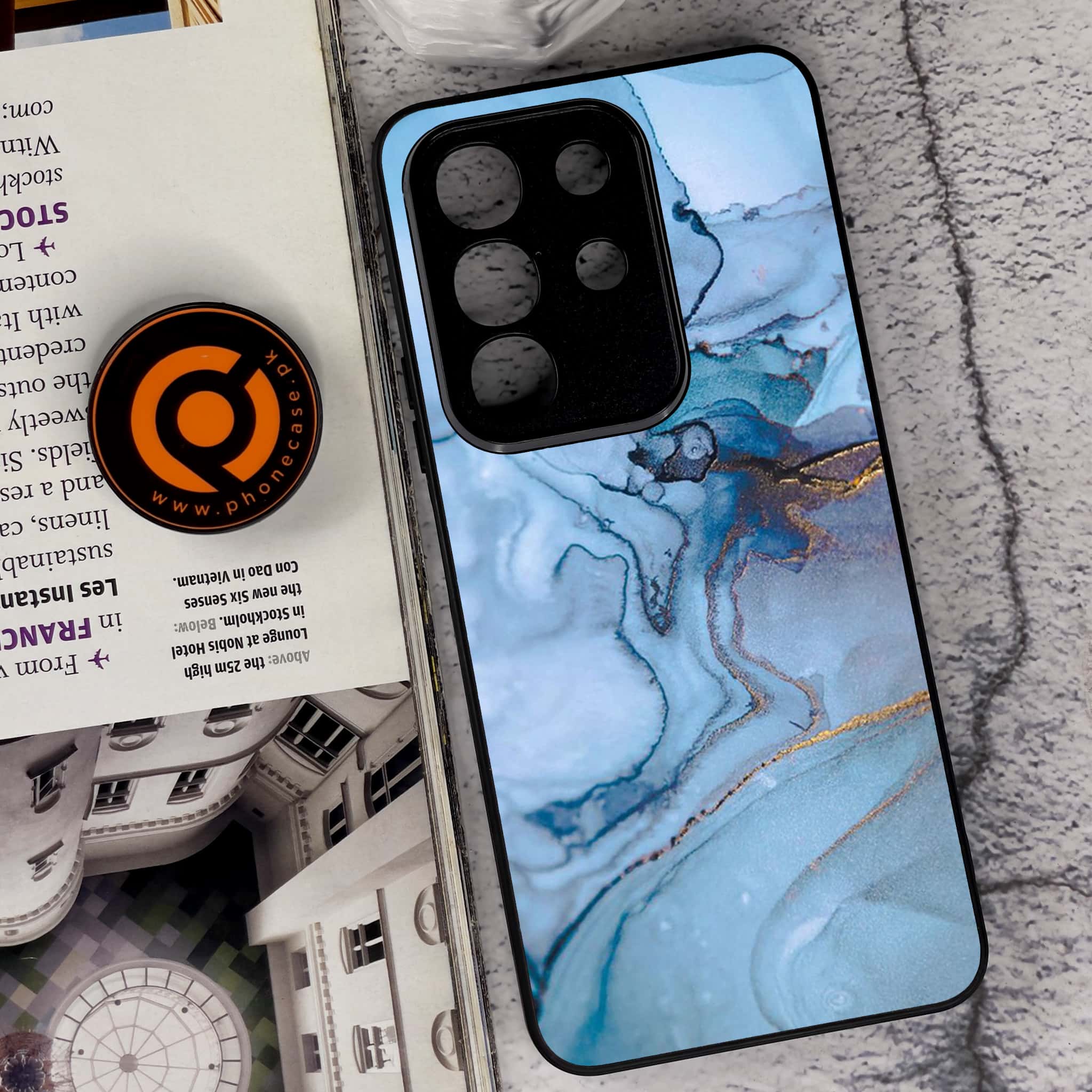 Vivo Y29 4G - Blue Marble Series - Premium Metal Printed soft Bumper Shock Proof Case