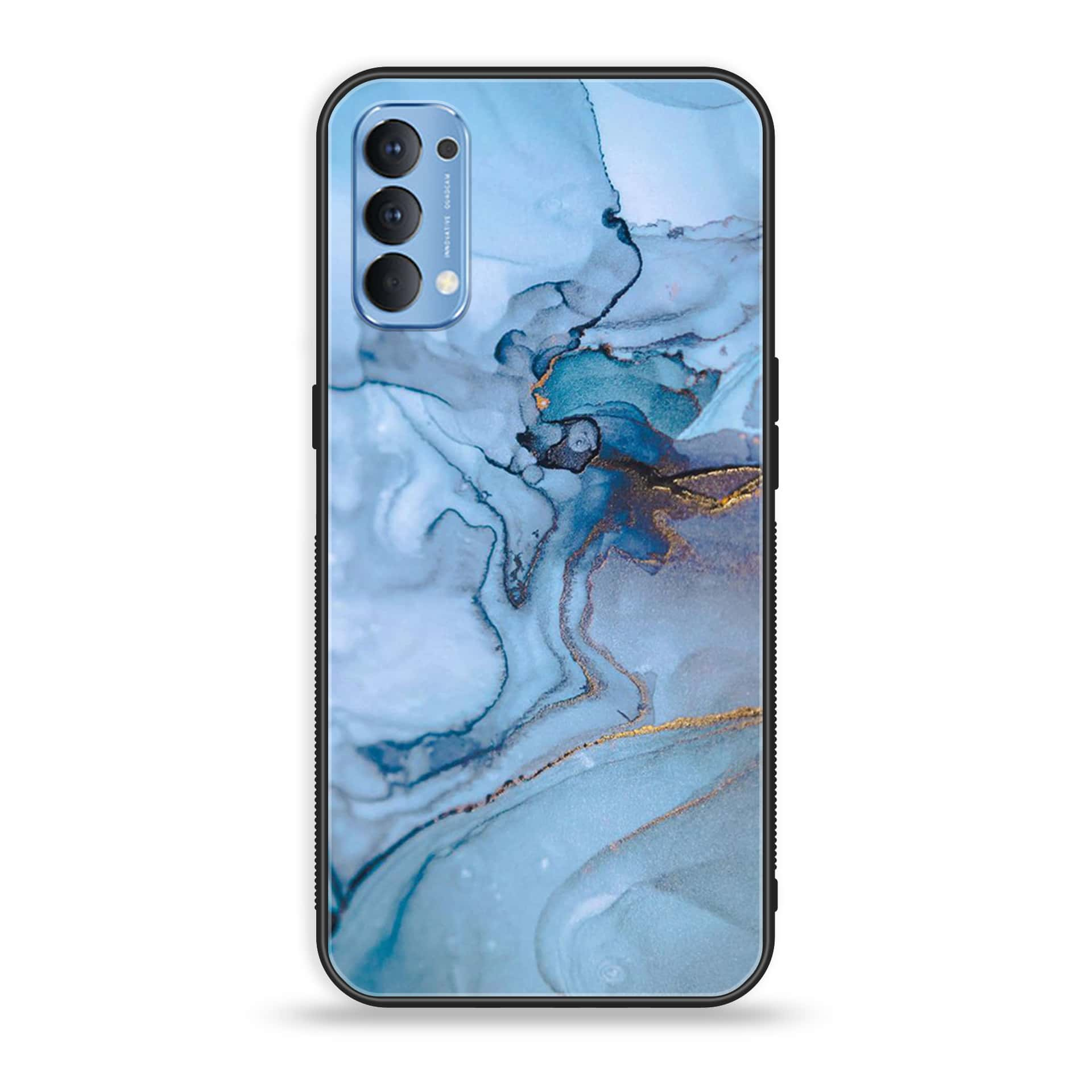 Oppo Reno 4 4G  - Blue Marble Series - Premium Printed Glass soft Bumper shock Proof Case