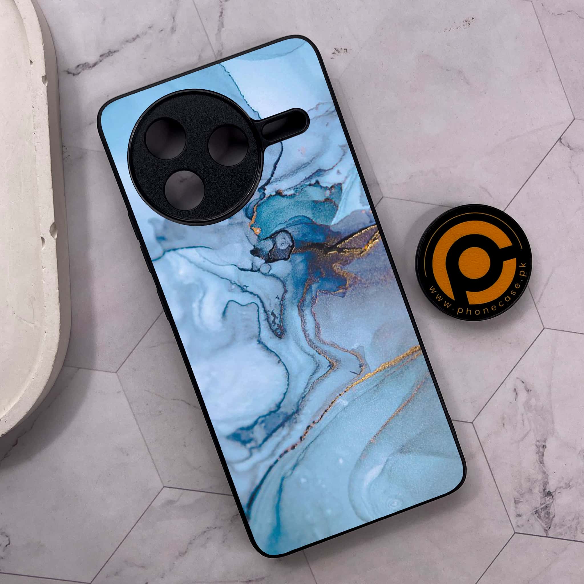 Xiaomi Poco F7 Pro 5G - Blue Marble Series - Premium Metal Printed soft Bumper shock Proof Case