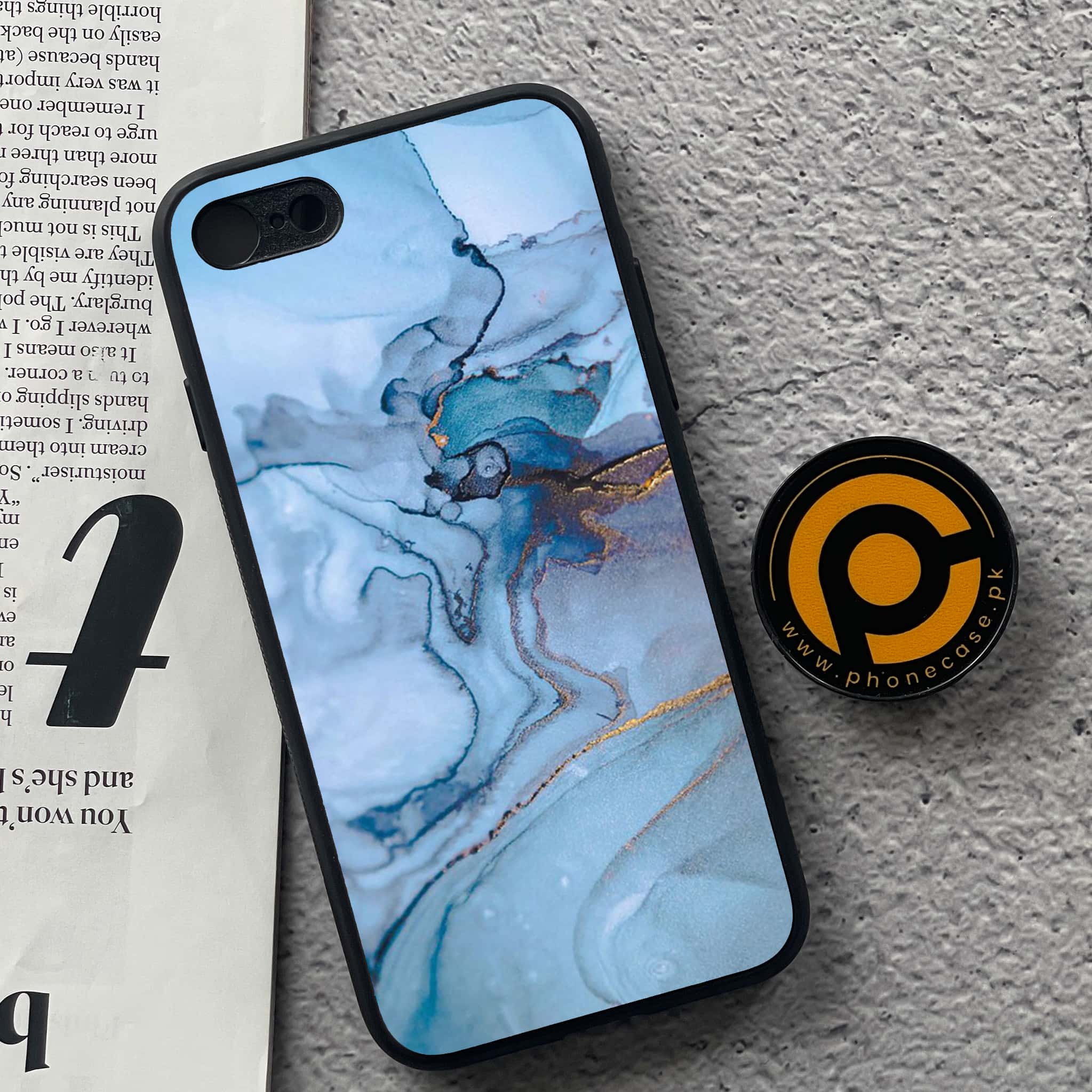 iPhone 7 / 8 - Blue Marble Series - Premium Printed Glass soft Bumper shock Proof Case