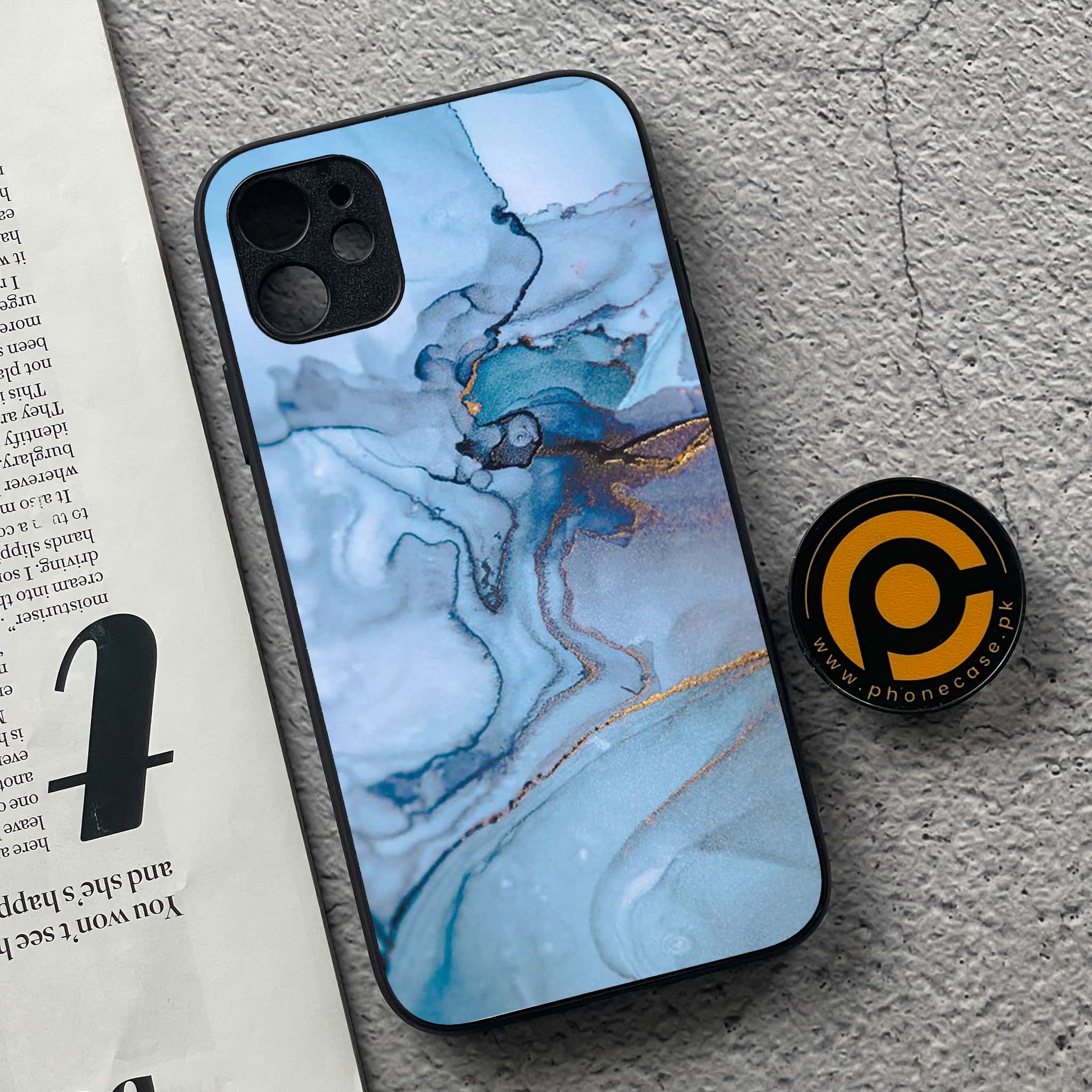 iPhone 11 Blue Marble Series  Premium Printed Glass soft Bumper shock Proof Case
