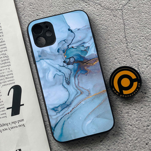 iPhone 11 Blue Marble Series  Premium Printed Glass soft Bumper shock Proof Case