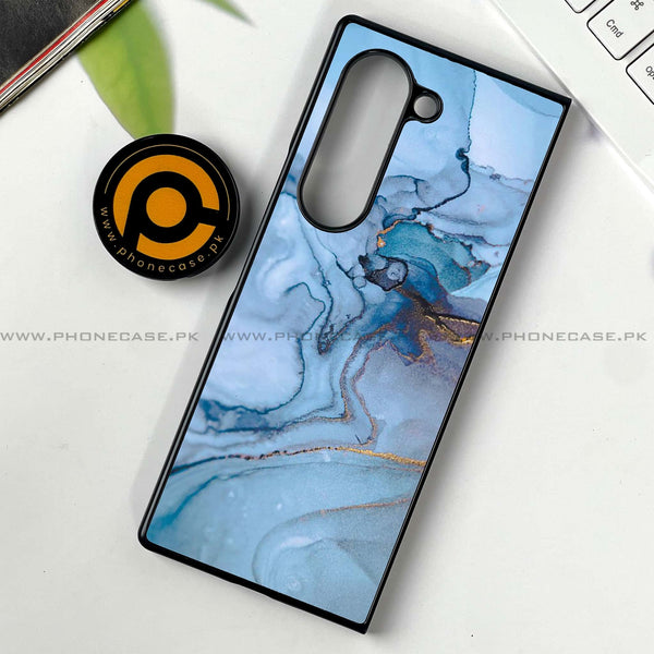 Samsung Galaxy Z Fold 6 - Blue Marble Series - Premium Printed Metal soft Bumper shock Proof Case