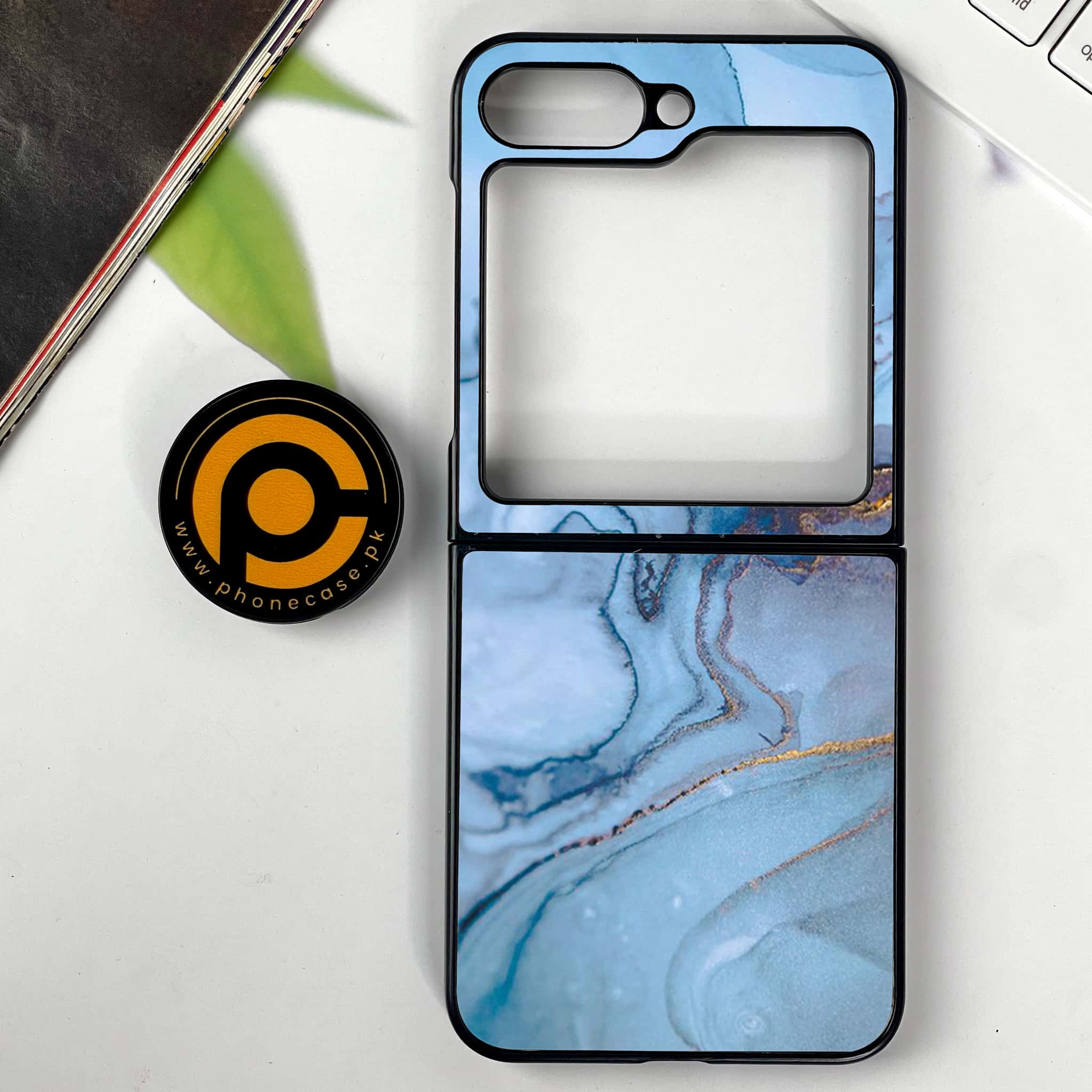 Galaxy Z Flip 7 - Blue Marble Series - Premium Metal Printed soft Bumper shock Proof Case