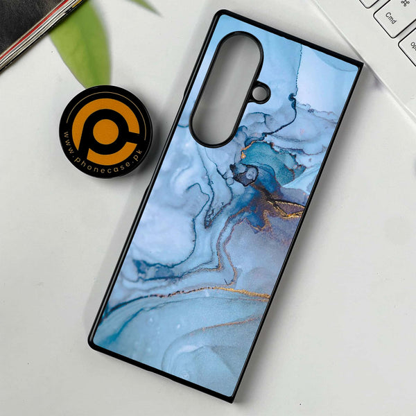 Samsung Galaxy Z Fold 7 - Blue Marble Series - Premium Metal Printed soft Bumper shock Proof Case
