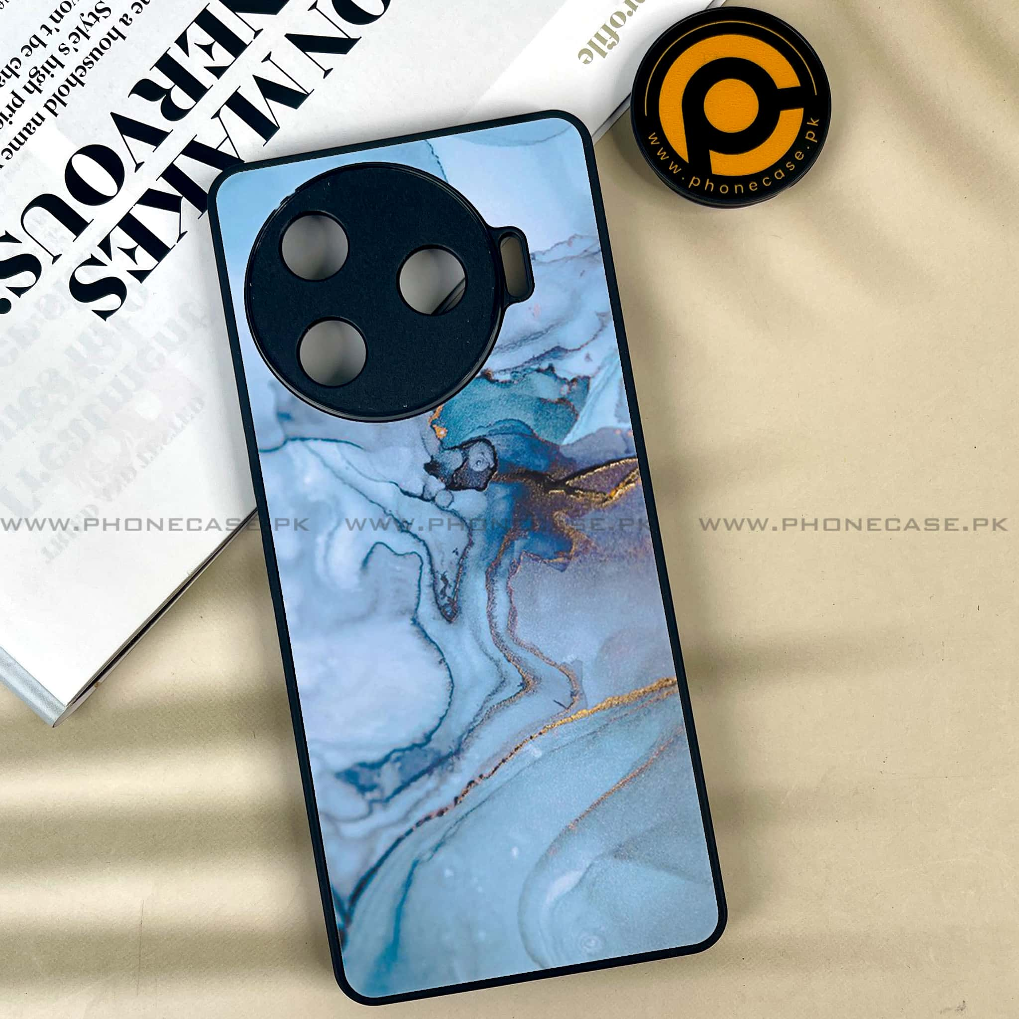 Tecno Camon 30 Pro - Blue Marble Series - Premium Printed Glass soft Bumper shock Proof Case