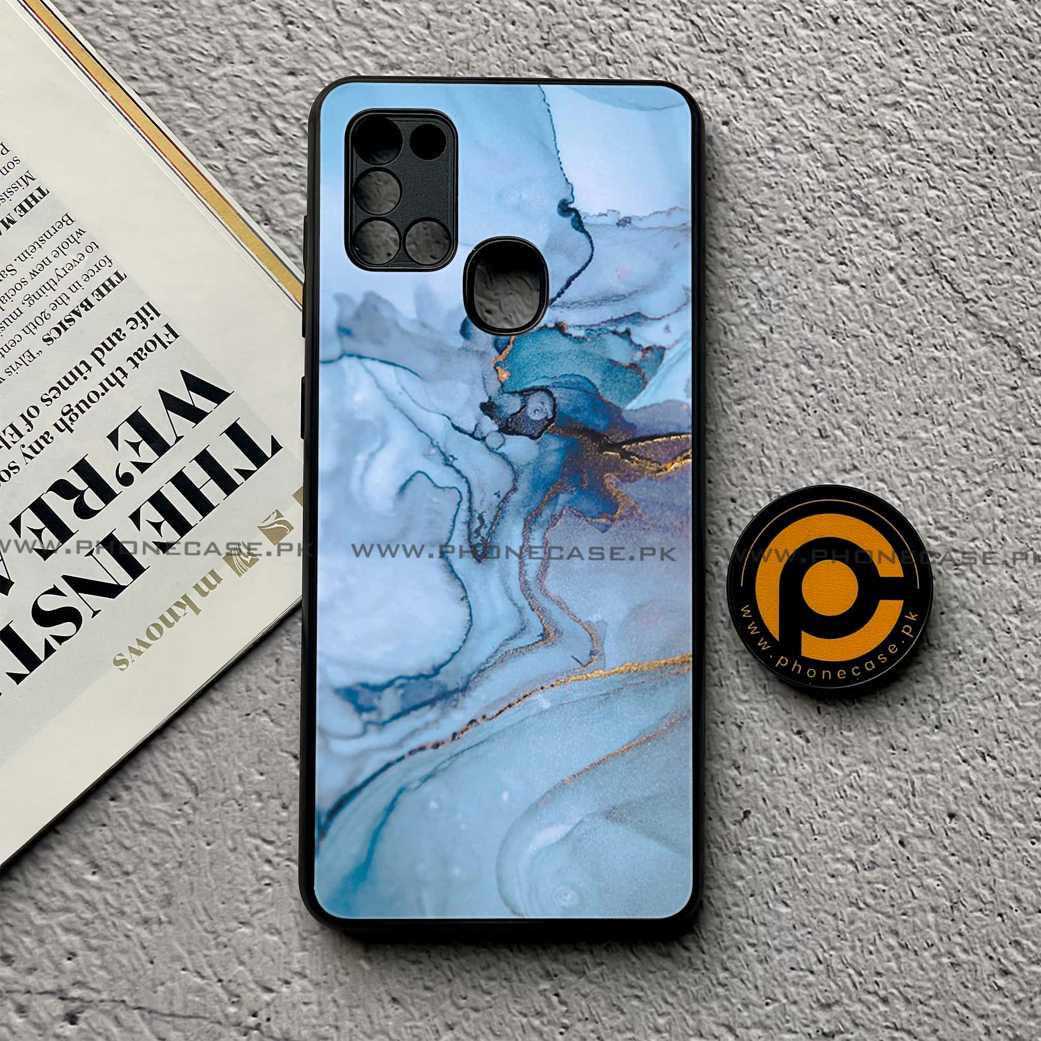 Samsung Galaxy A21s - Blue Marble Series - Premium Printed Glass soft Bumper shock Proof Case