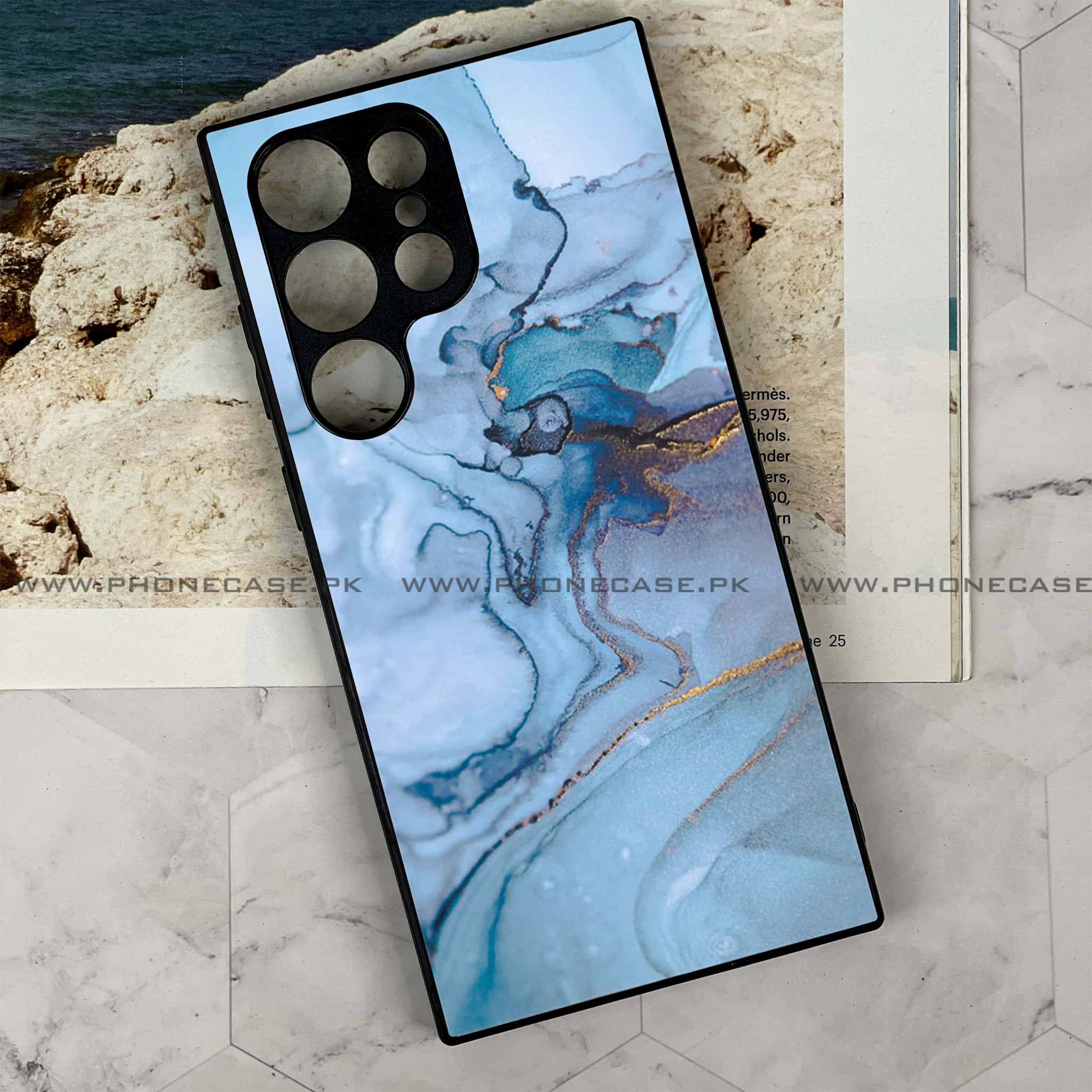 Samsung Galaxy S24 Ultra - Blue Marble Series - Premium Metal Printed soft Bumper shock Proof Case