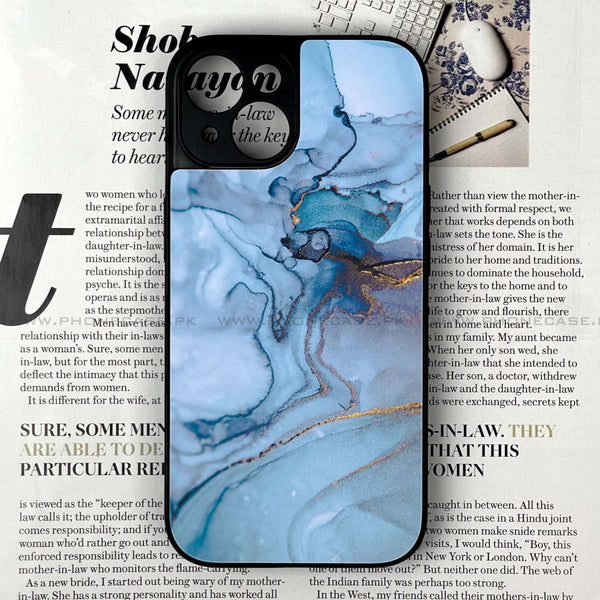 iPhone 13  - Blue Marble Series - Premium Printed Glass soft Bumper shock Proof Case