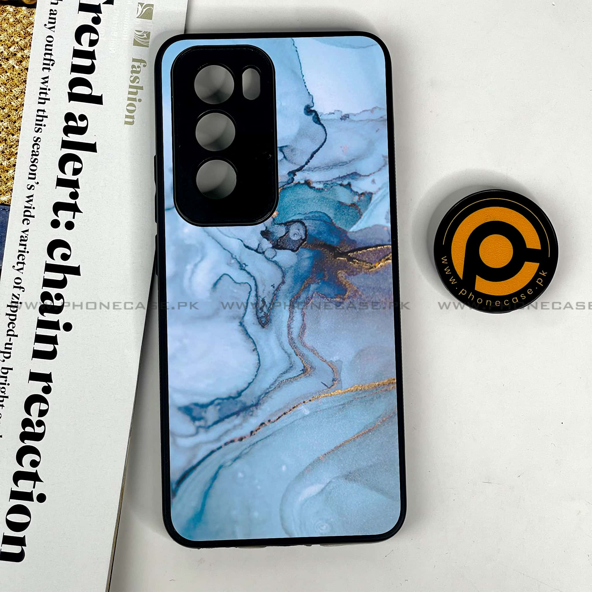 Oppo Reno 12 5G - Blue Marble Series - Premium Printed Glass soft Bumper shock Proof Case