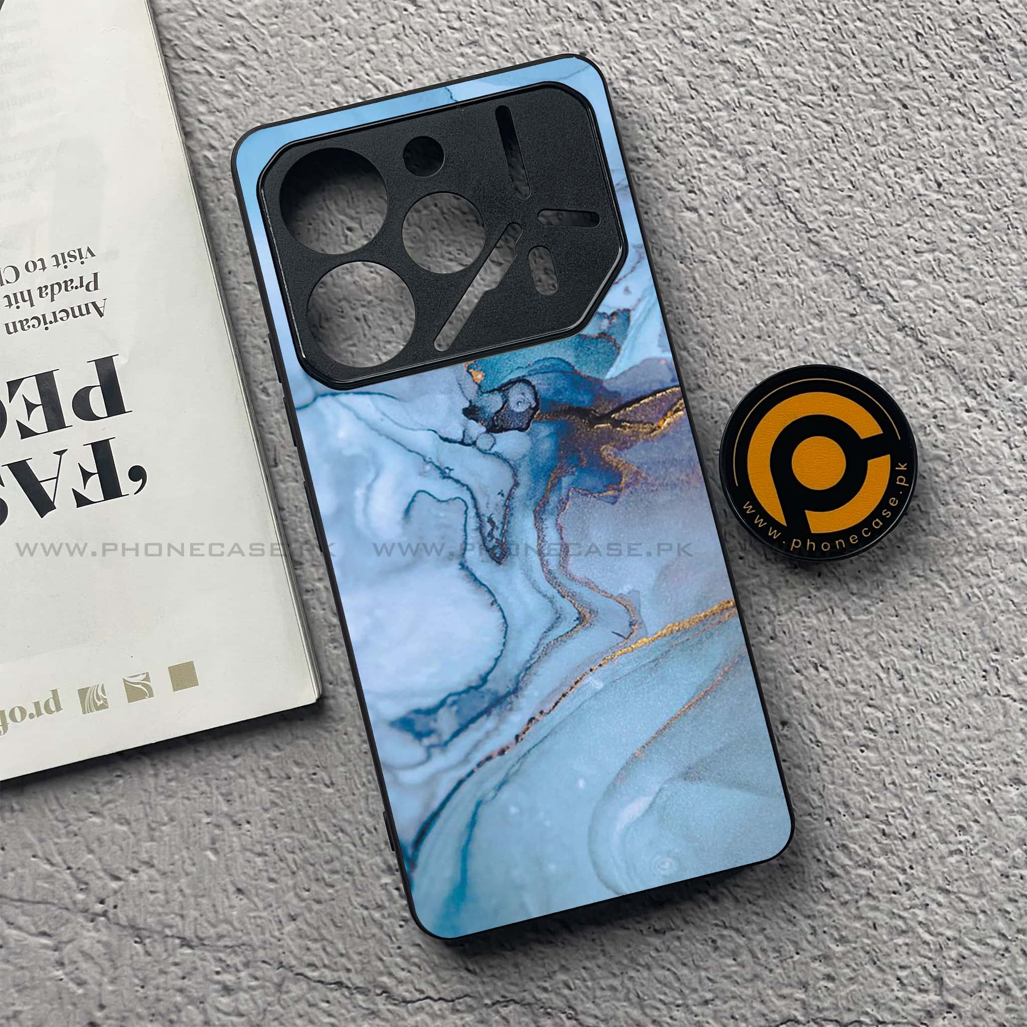 Tecno Pova 6 - Blue Marble Series - Premium Printed Glass soft Bumper shock Proof Case