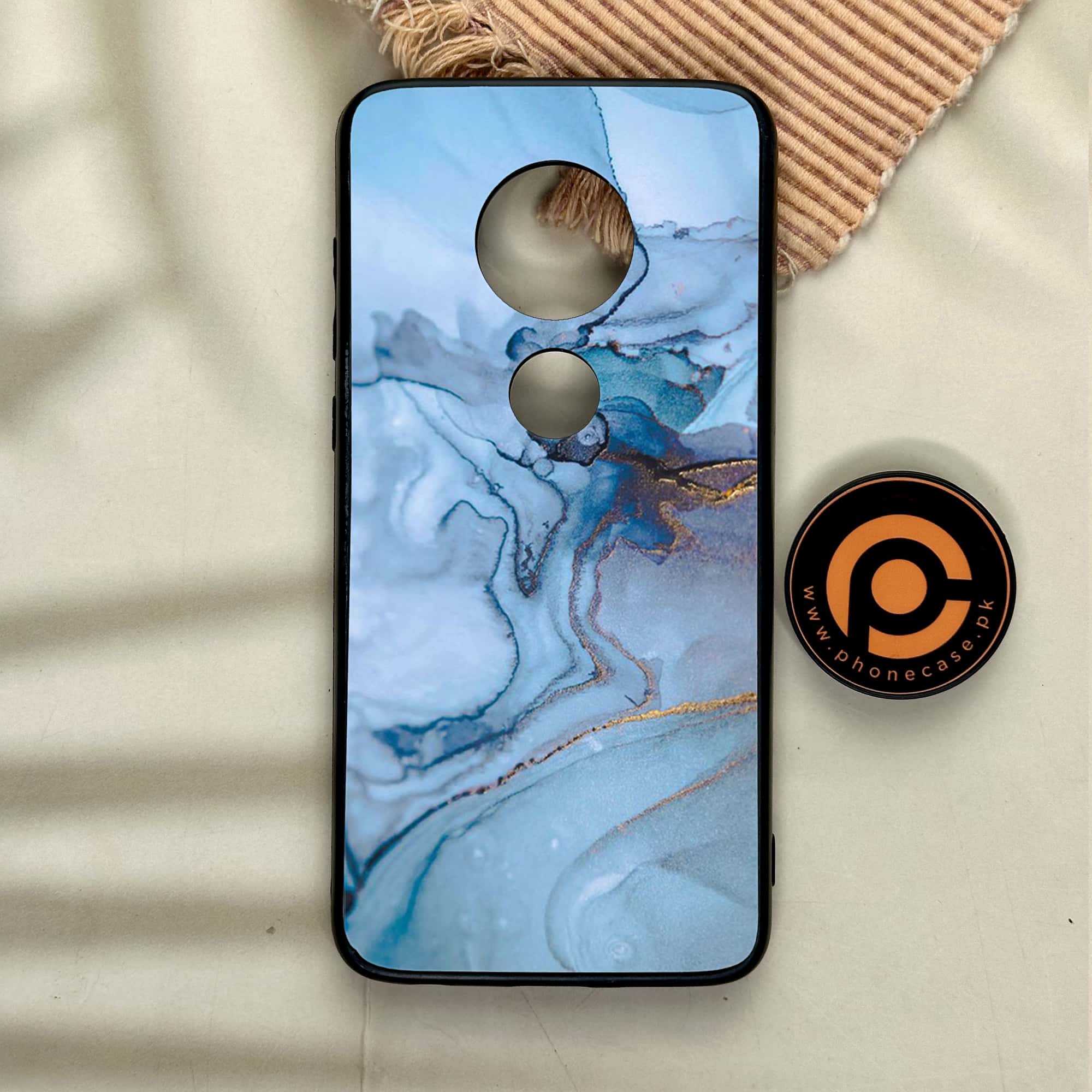 Moto G7 - Blue Marble Series - Premium Printed Glass soft Bumper shock Proof Case