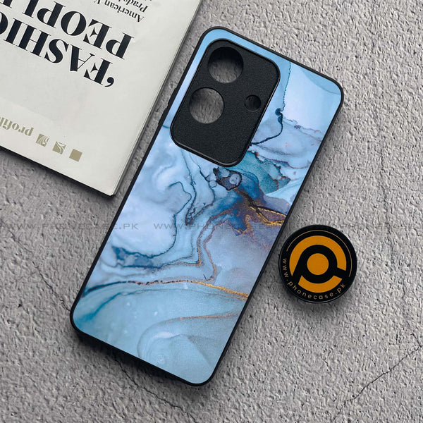 Realme Note 60x - Blue Marble Series - Premium Metal  Printed soft Bumper shock Proof Case