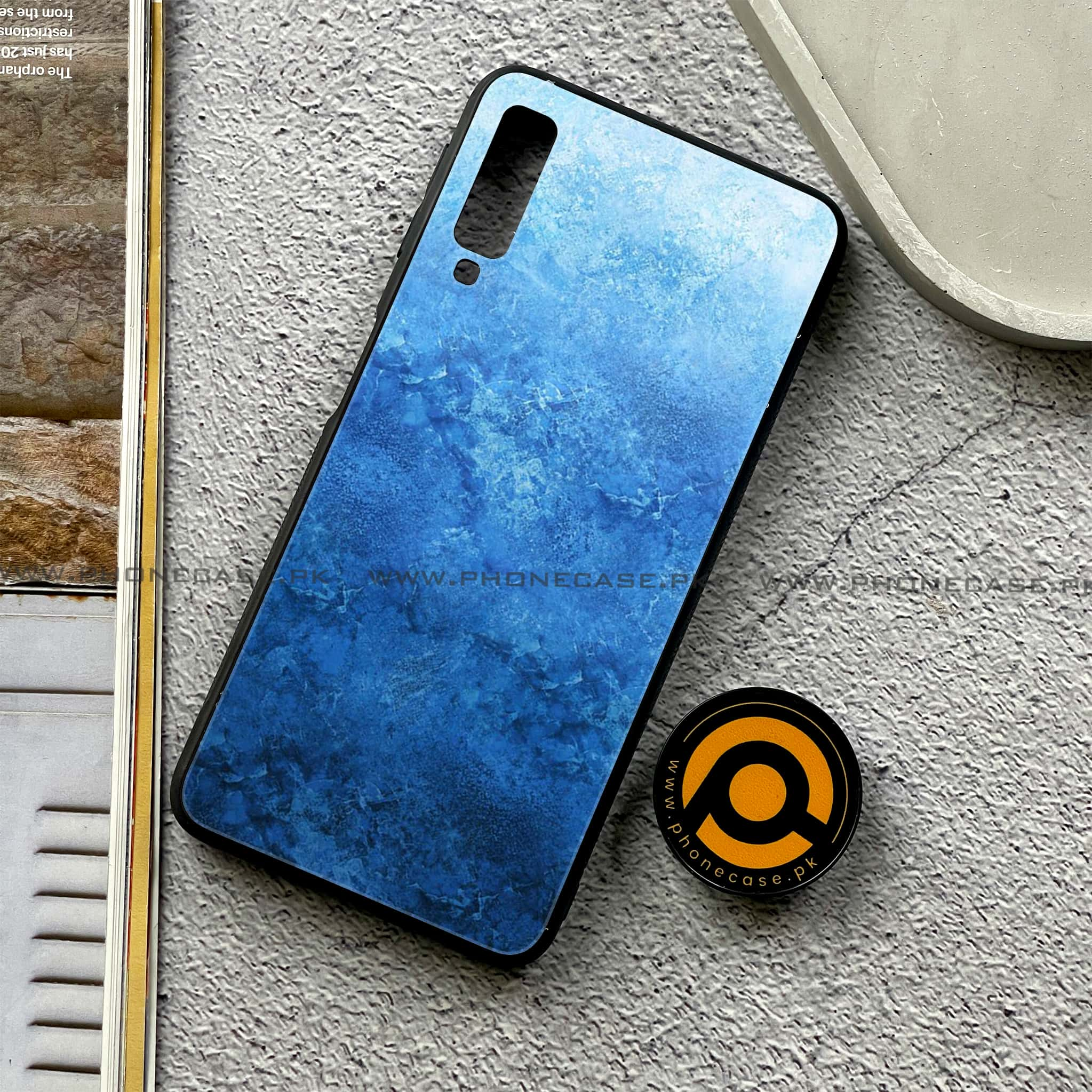 Galaxy A7 2018 - Blue Marble Series - Premium Printed Metal soft Bumper shock Proof Case