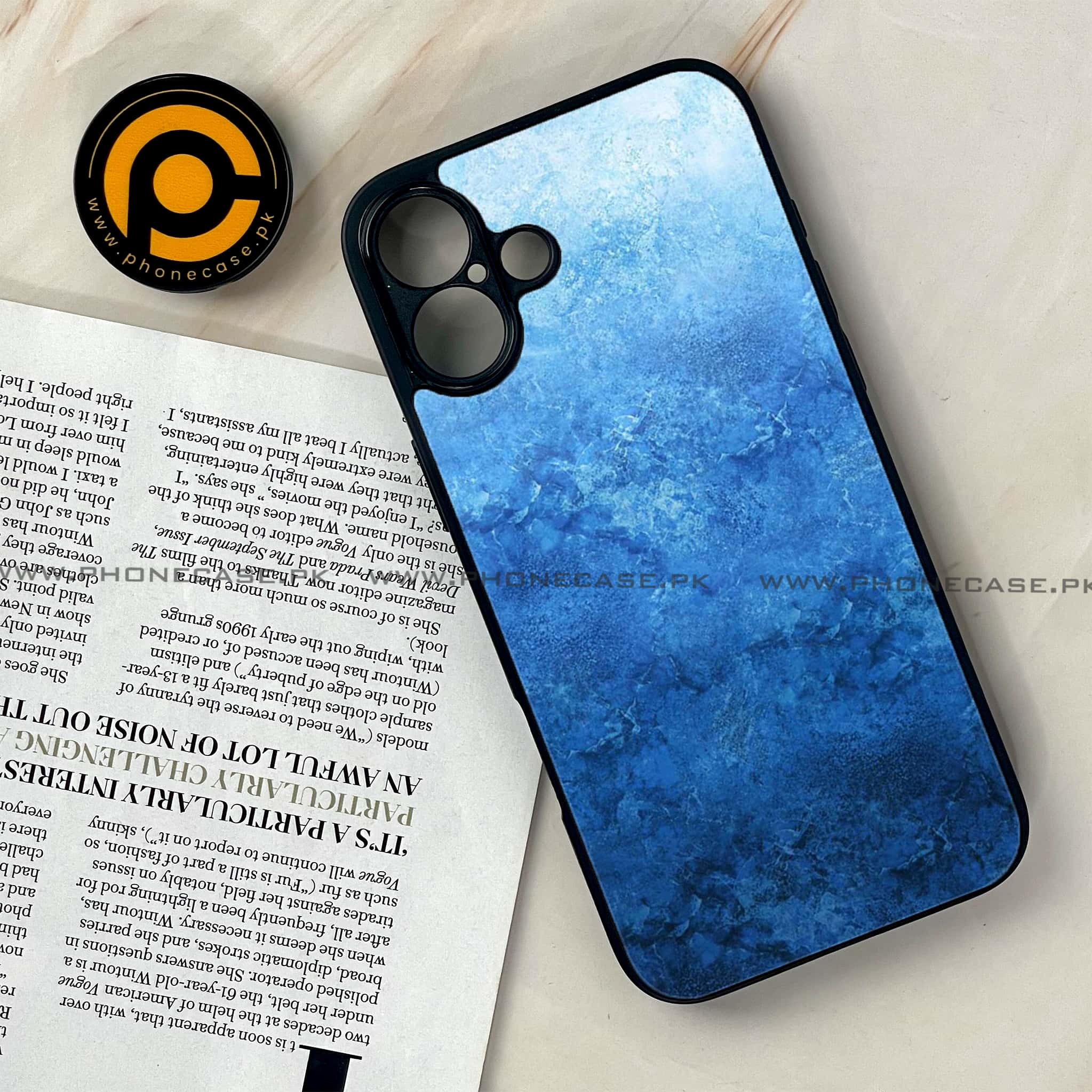 iPhone 16 - Blue Marble Series - Premium Printed Glass soft Bumper shock Proof Case