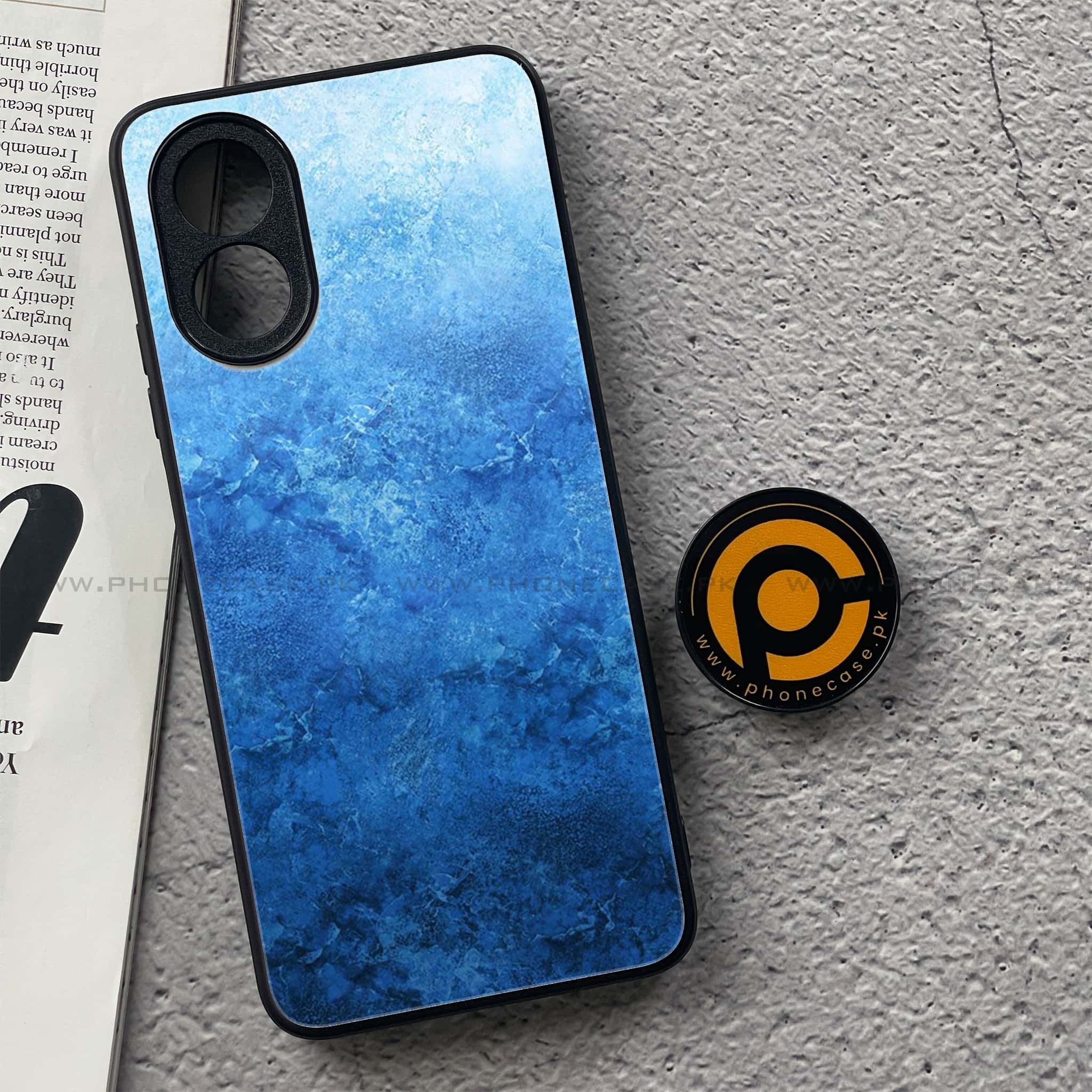 Oppo A18 4G - Blue Marble Series - Premium Printed Glass soft Bumper shock Proof Case