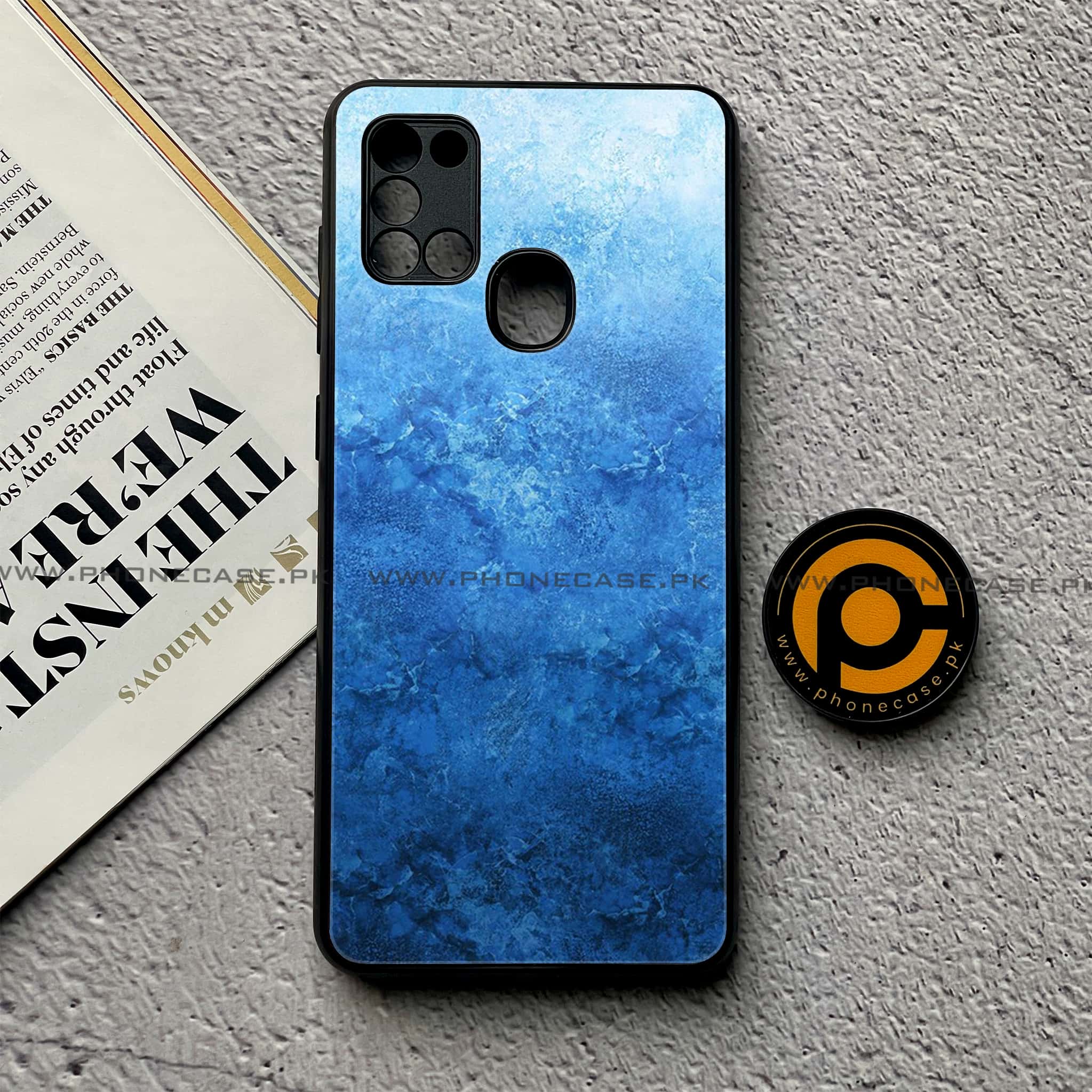 Samsung Galaxy A21s - Blue Marble Series - Premium Printed Glass soft Bumper shock Proof Case