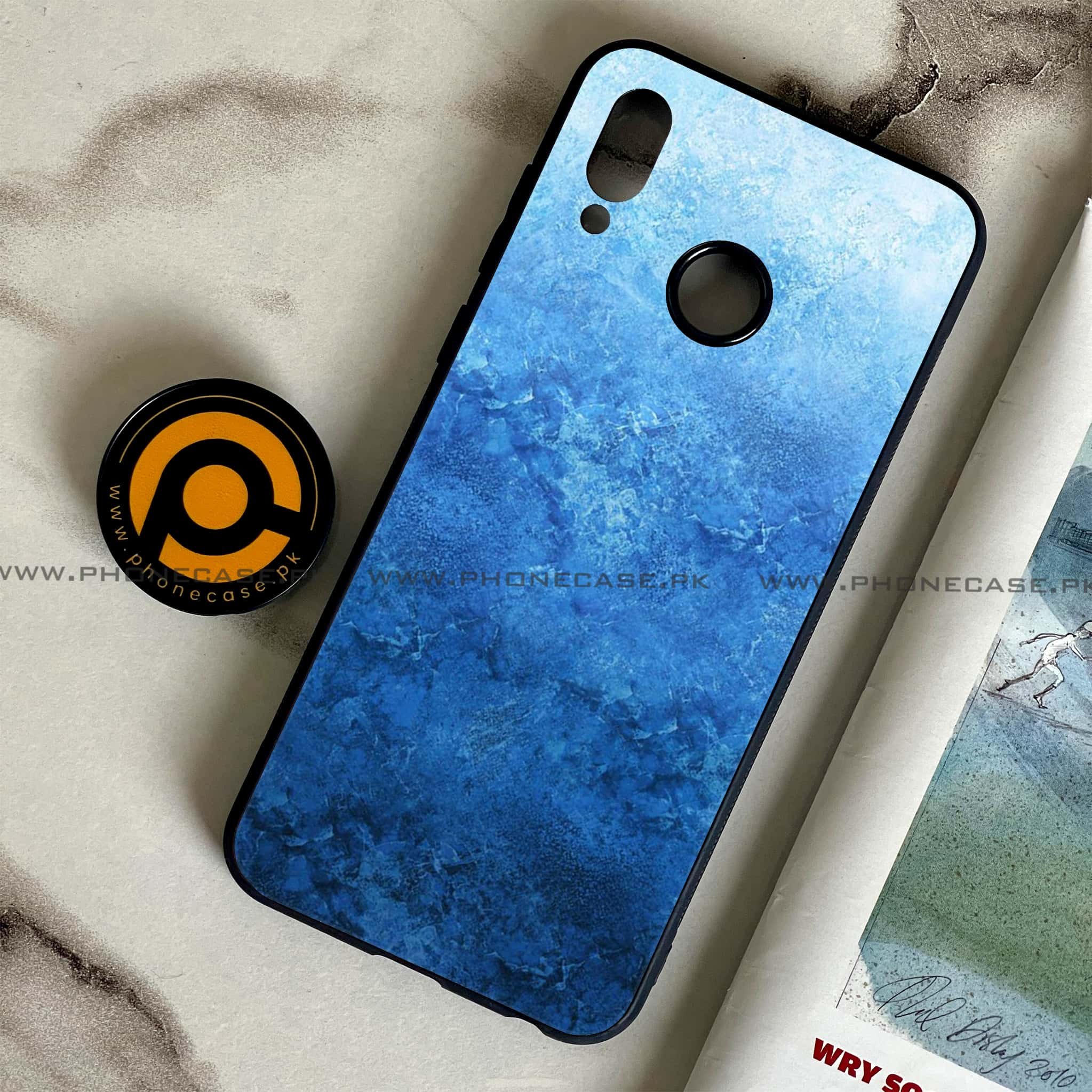 Huawei Honor Play - Blue Marble Series - Premium Printed Glass soft Bumper shock Proof Case