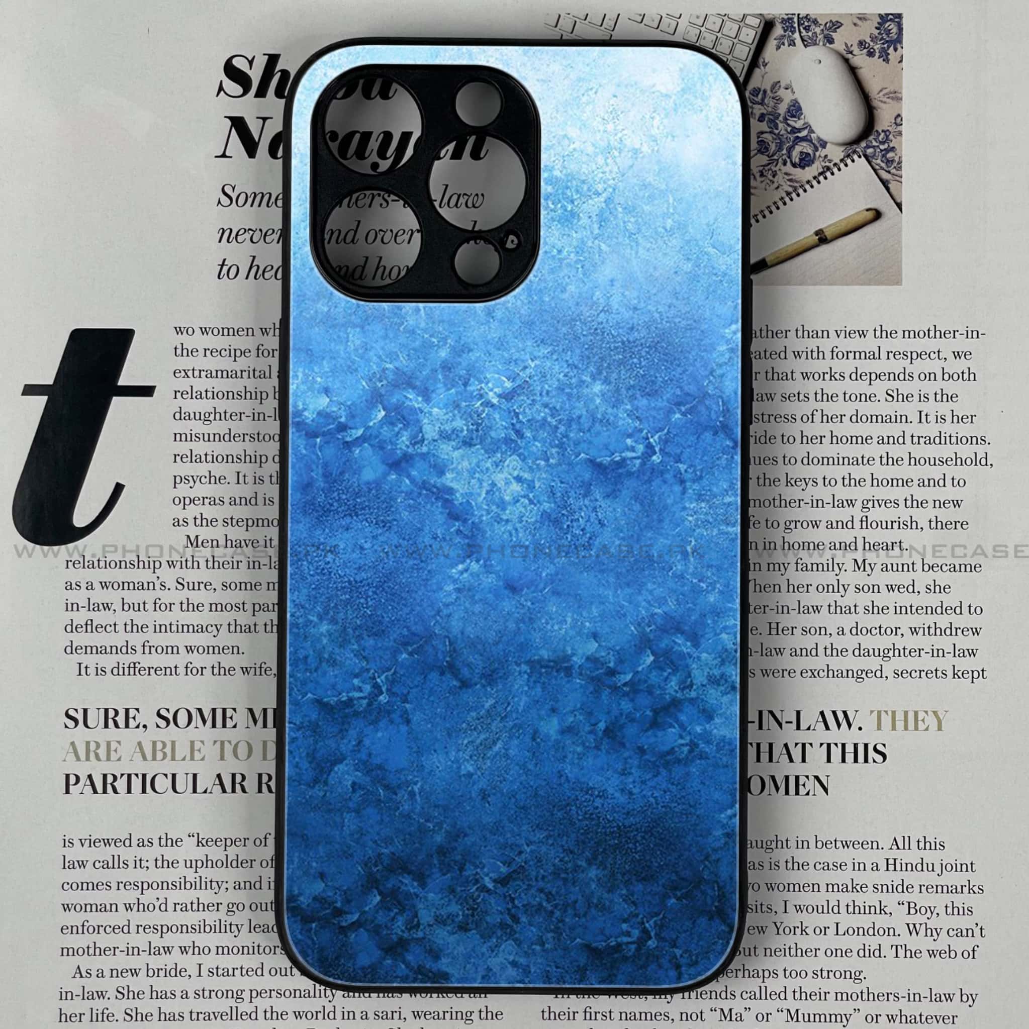 iPhone 15 Pro - Blue Marble Series - Premium Printed Glass soft Bumper shock Proof Case