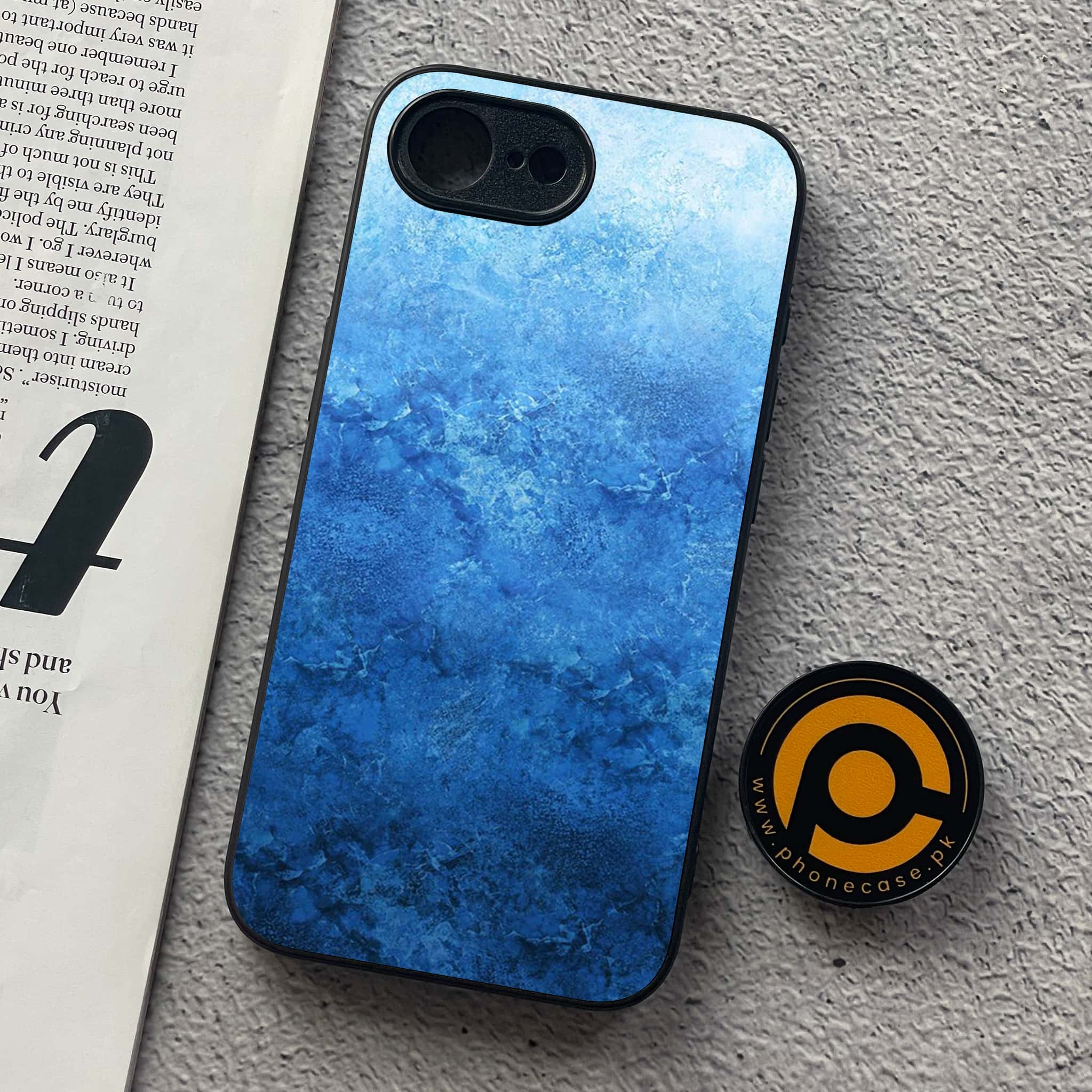iPhone 16e - Blue Marble Series - Premium Metal  Printed soft Bumper shock Proof Case