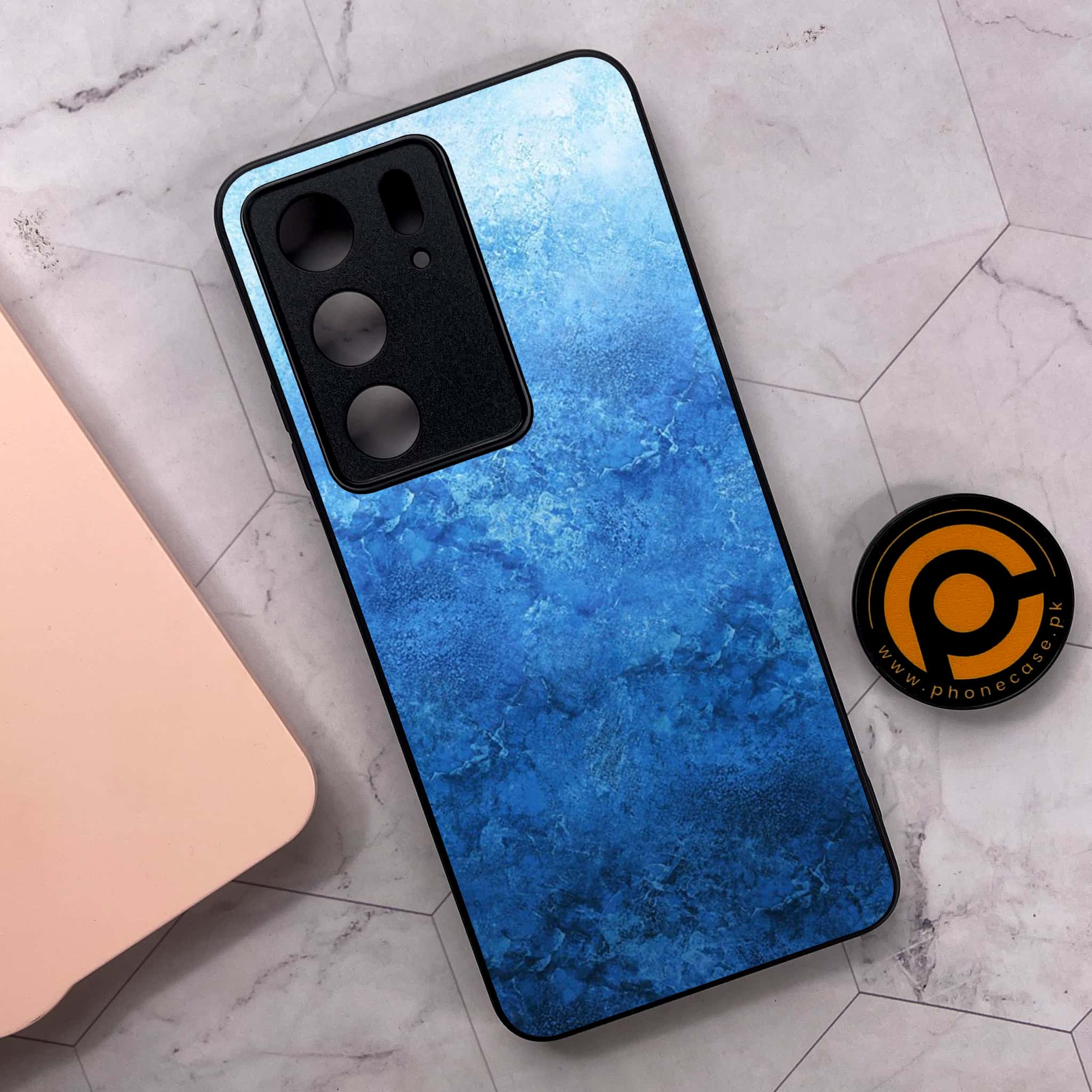 Realme C75x 4G - Blue Marble Series - Premium Metal Printed soft Bumper shock Proof Case