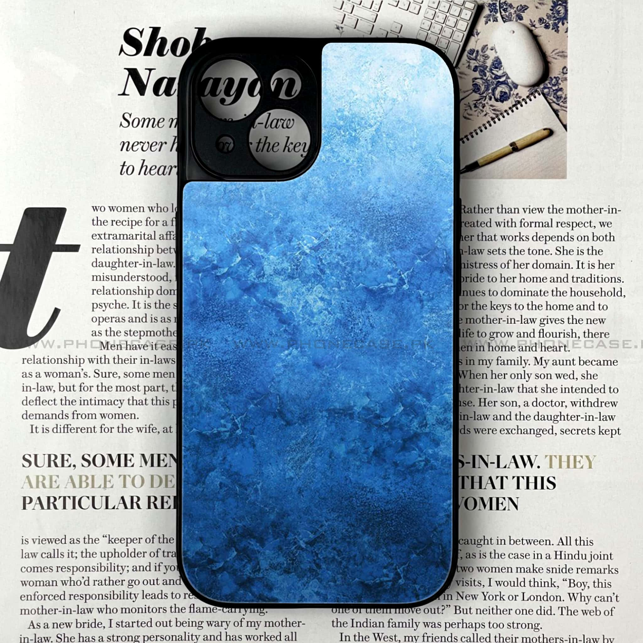 iPhone 14 - Blue Marble Series - Premium Printed Glass soft Bumper shock Proof Case