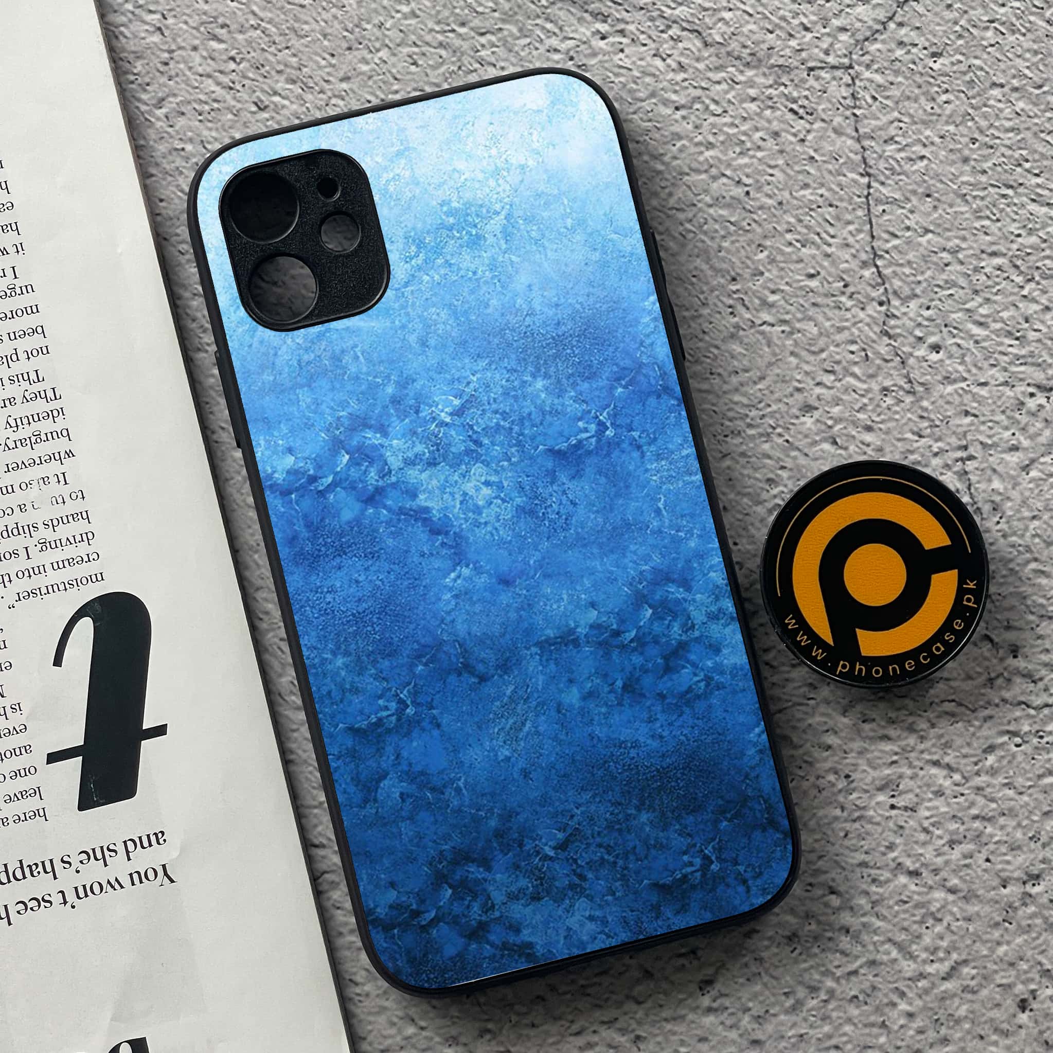 iPhone 11 Blue Marble Series  Premium Printed Glass soft Bumper shock Proof Case