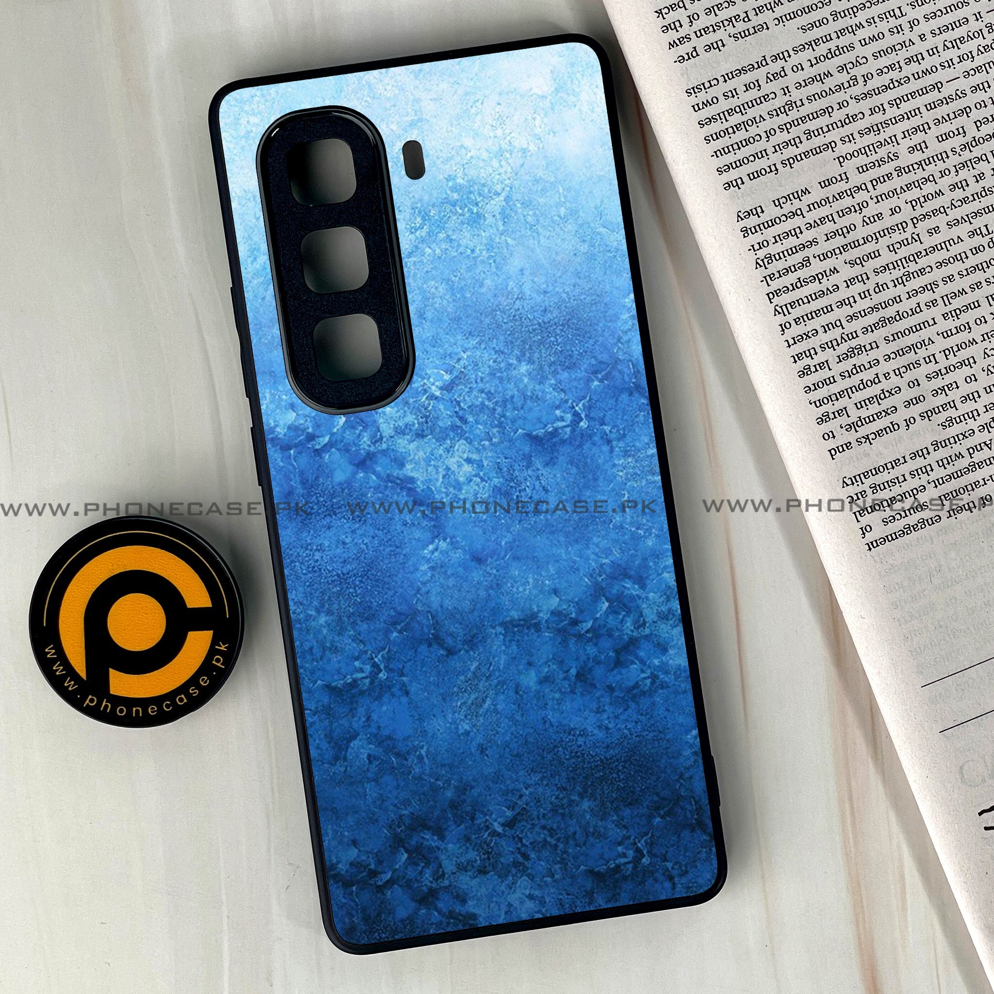 Infinix Hot 60 Pro Plus - Blue Marble Series - Premium Metal Printed soft Bumper shock Proof Case