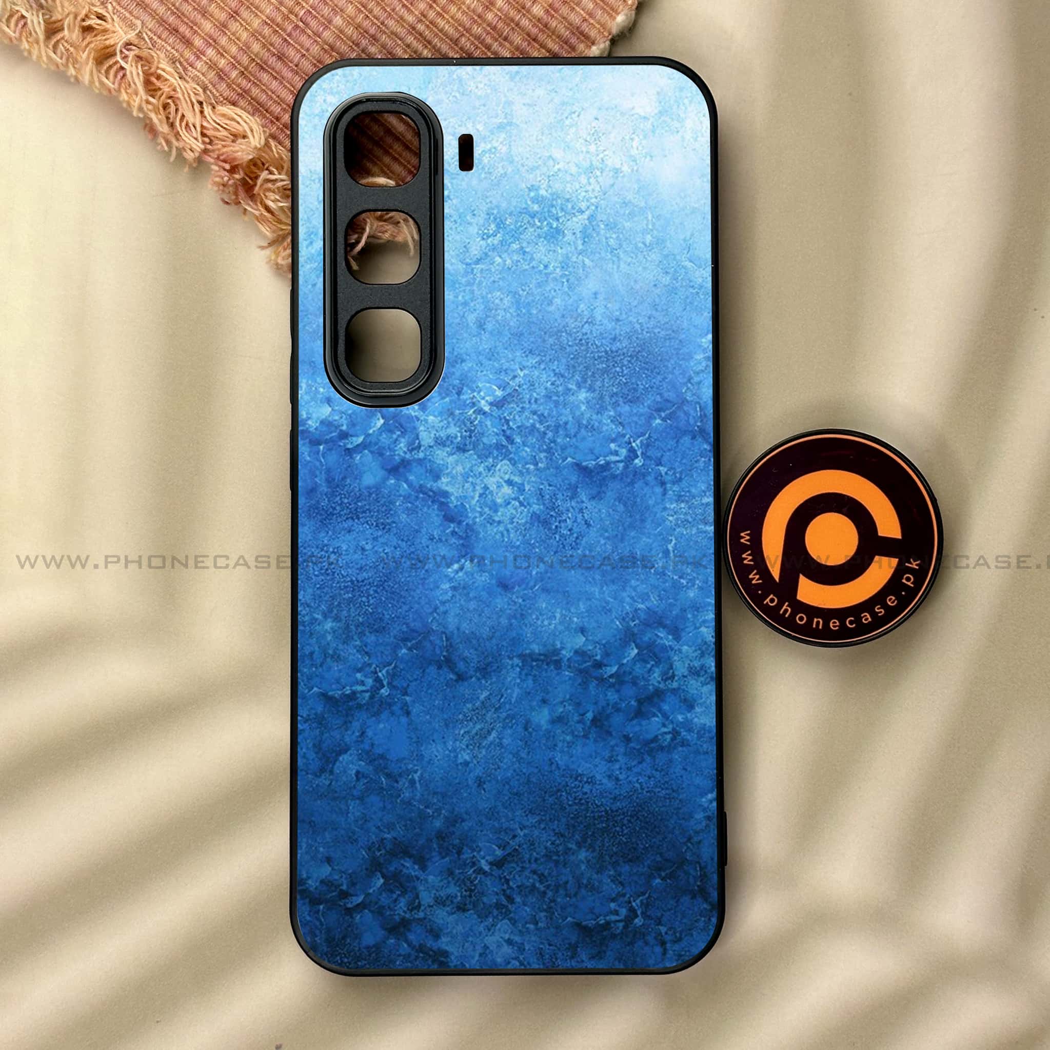 Infinix Hot 60 Pro - Blue Marble Series - Premium Metal Printed soft Bumper shock Proof Case