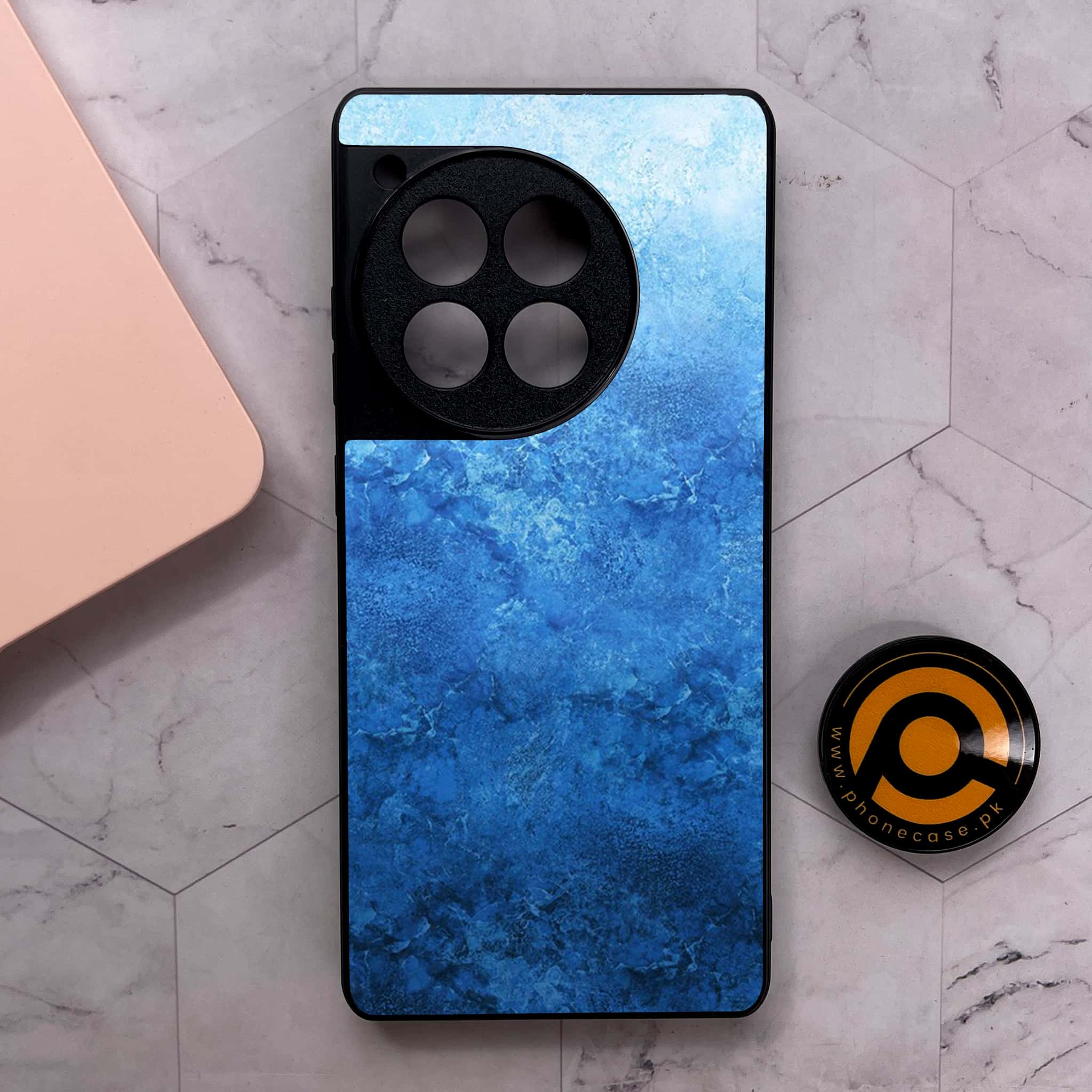 OnePlus 12R - Blue Marble Series - Premium Metal Printed soft Bumper shock Proof Case