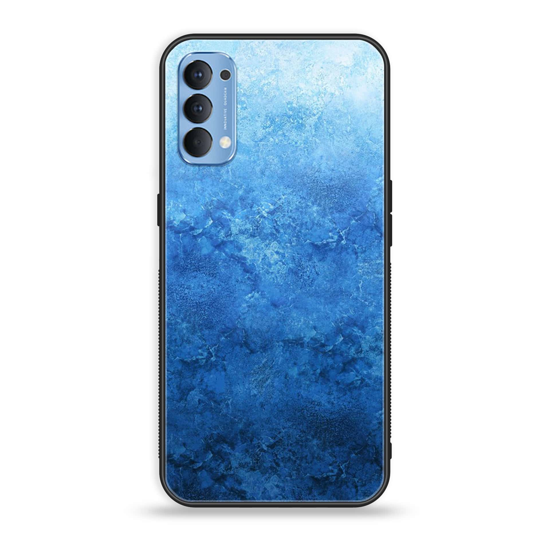 Oppo Reno 4 4G  - Blue Marble Series - Premium Printed Glass soft Bumper shock Proof Case