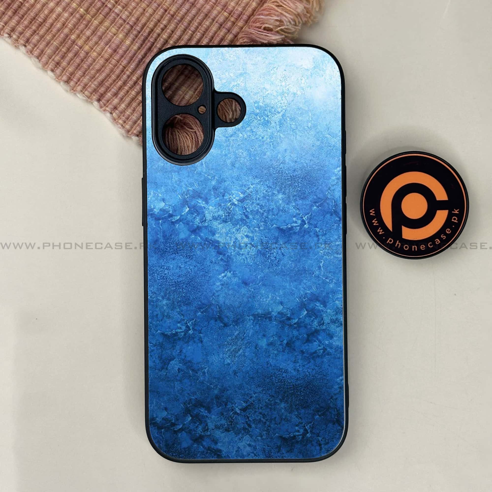 iPhone 17 - Blue Marble Series - Premium Printed Glass soft Bumper shock Proof Case