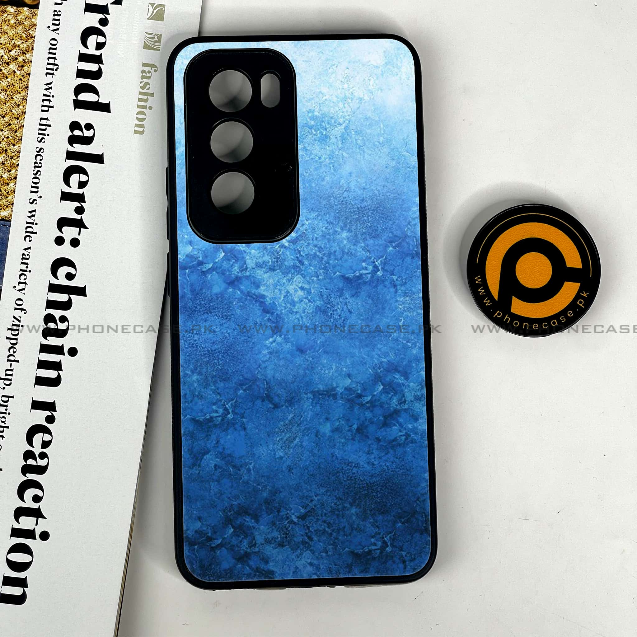 Oppo Reno 12 5G - Blue Marble Series - Premium Printed Glass soft Bumper shock Proof Case