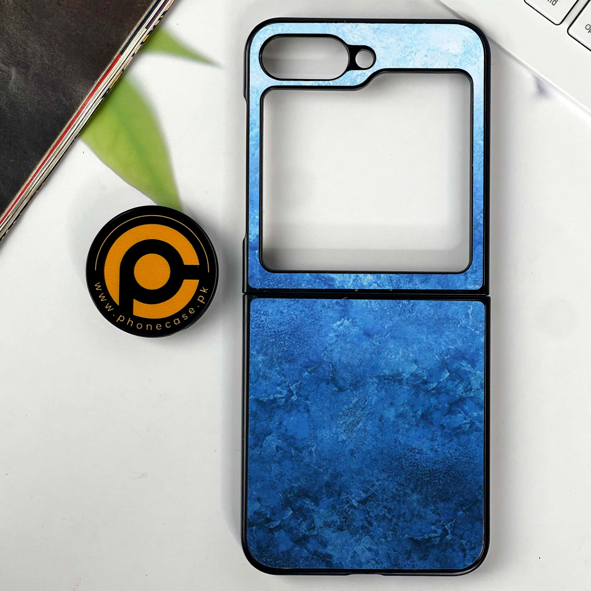 Galaxy Z Flip 6 - Blue Marble Series - Premium Printed Glass soft Bumper shock Proof Case