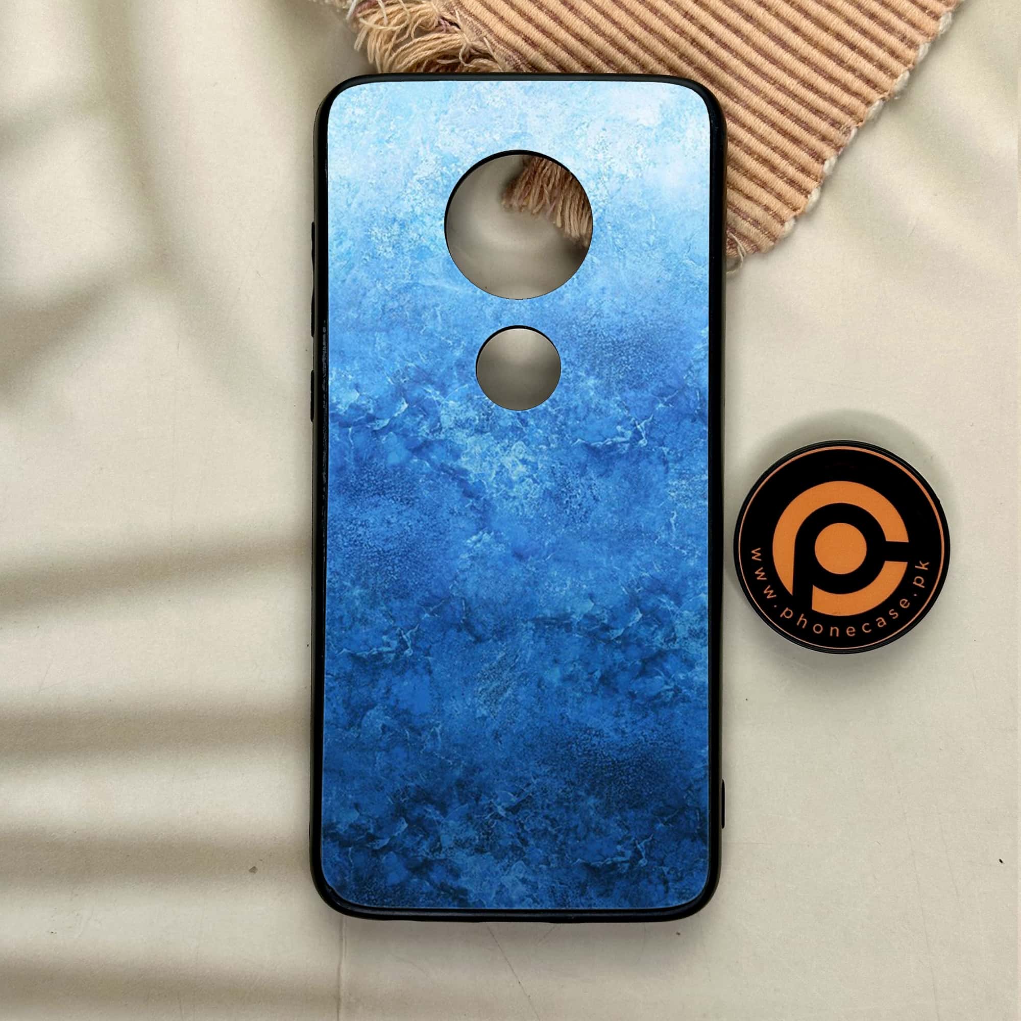 Moto G7 - Blue Marble Series - Premium Printed Glass soft Bumper shock Proof Case