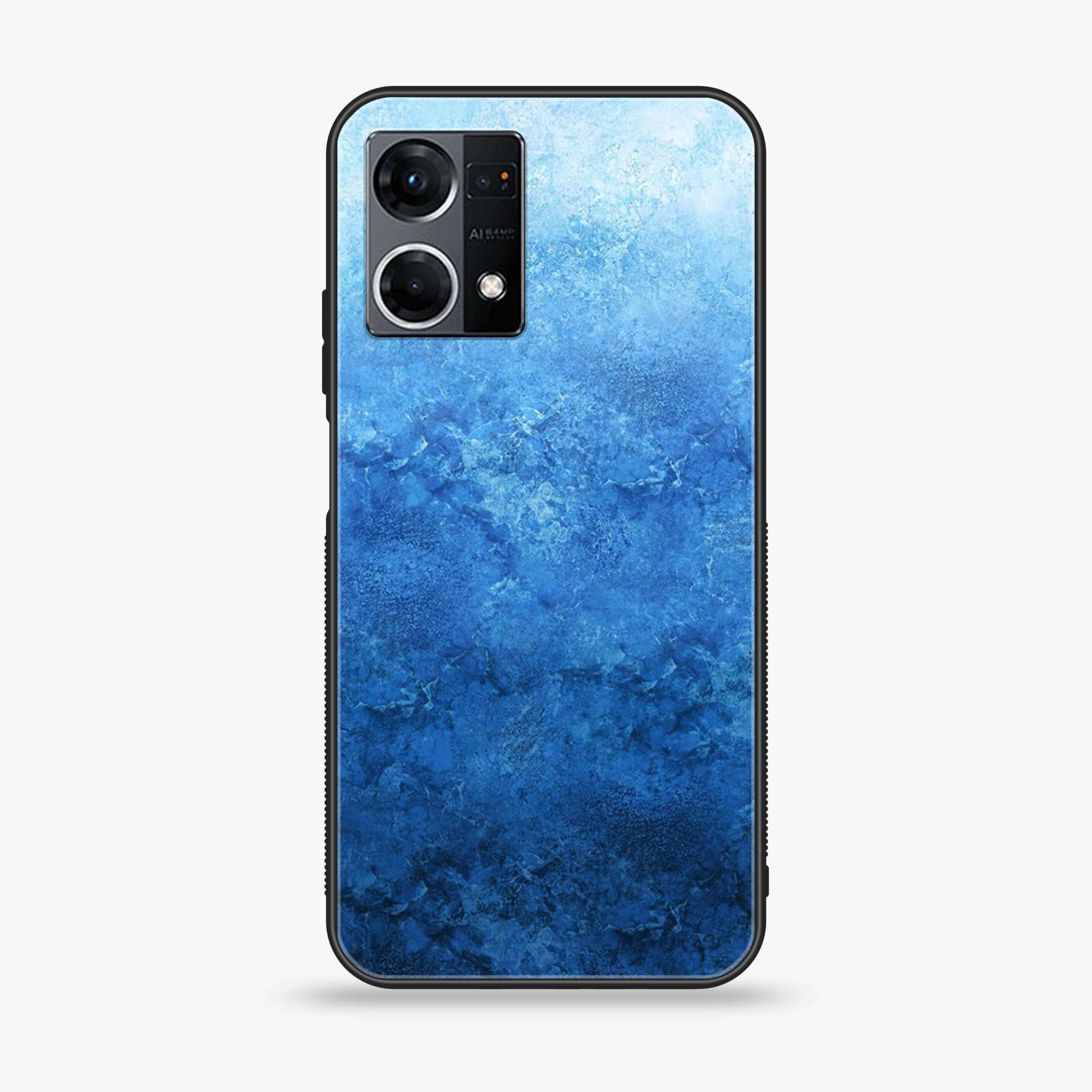 Oppo Reno 7 - Blue Marble Series - Premium Printed Glass soft Bumper shock Proof Case