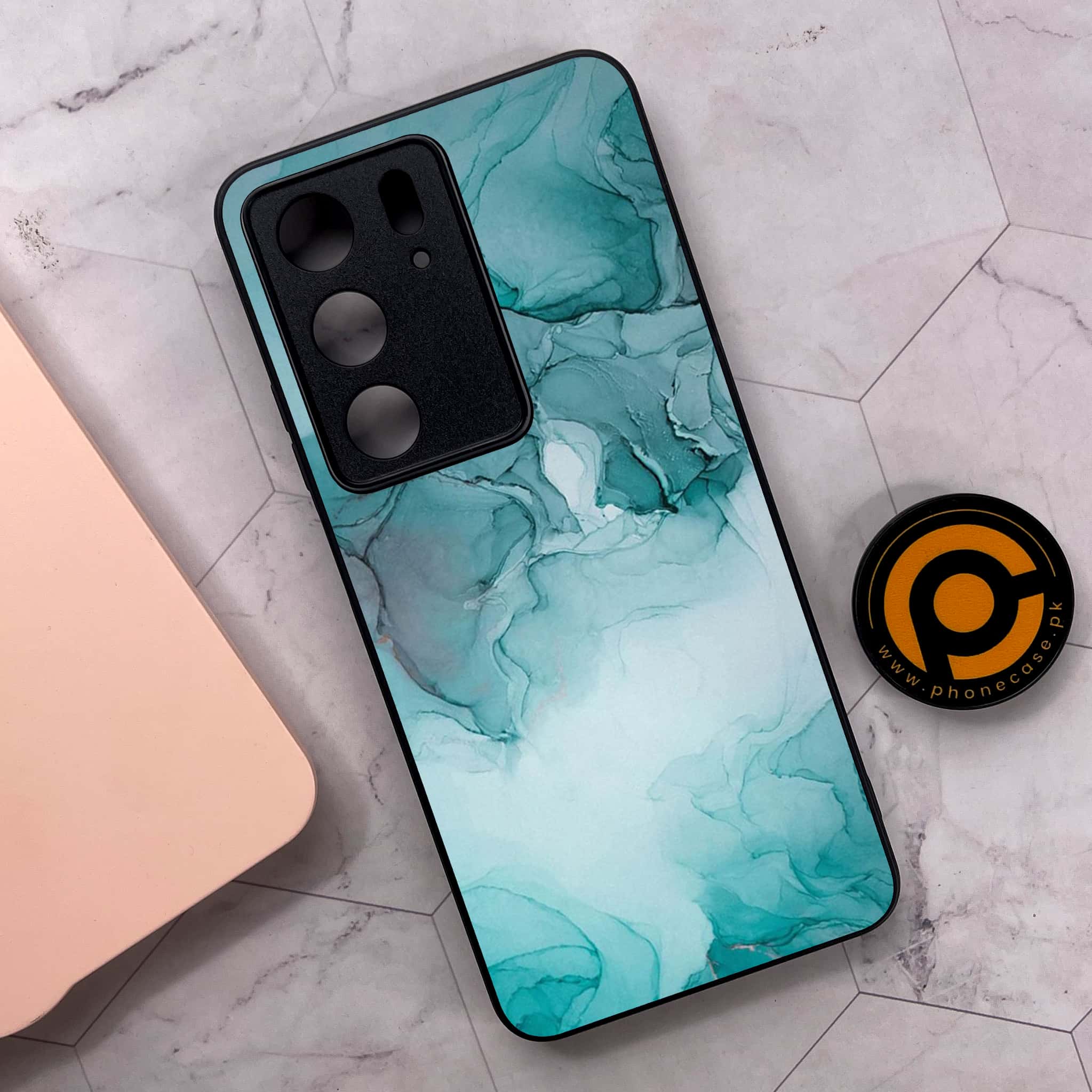 Realme C75x 4G - Blue Marble Series - Premium Metal Printed soft Bumper shock Proof Case