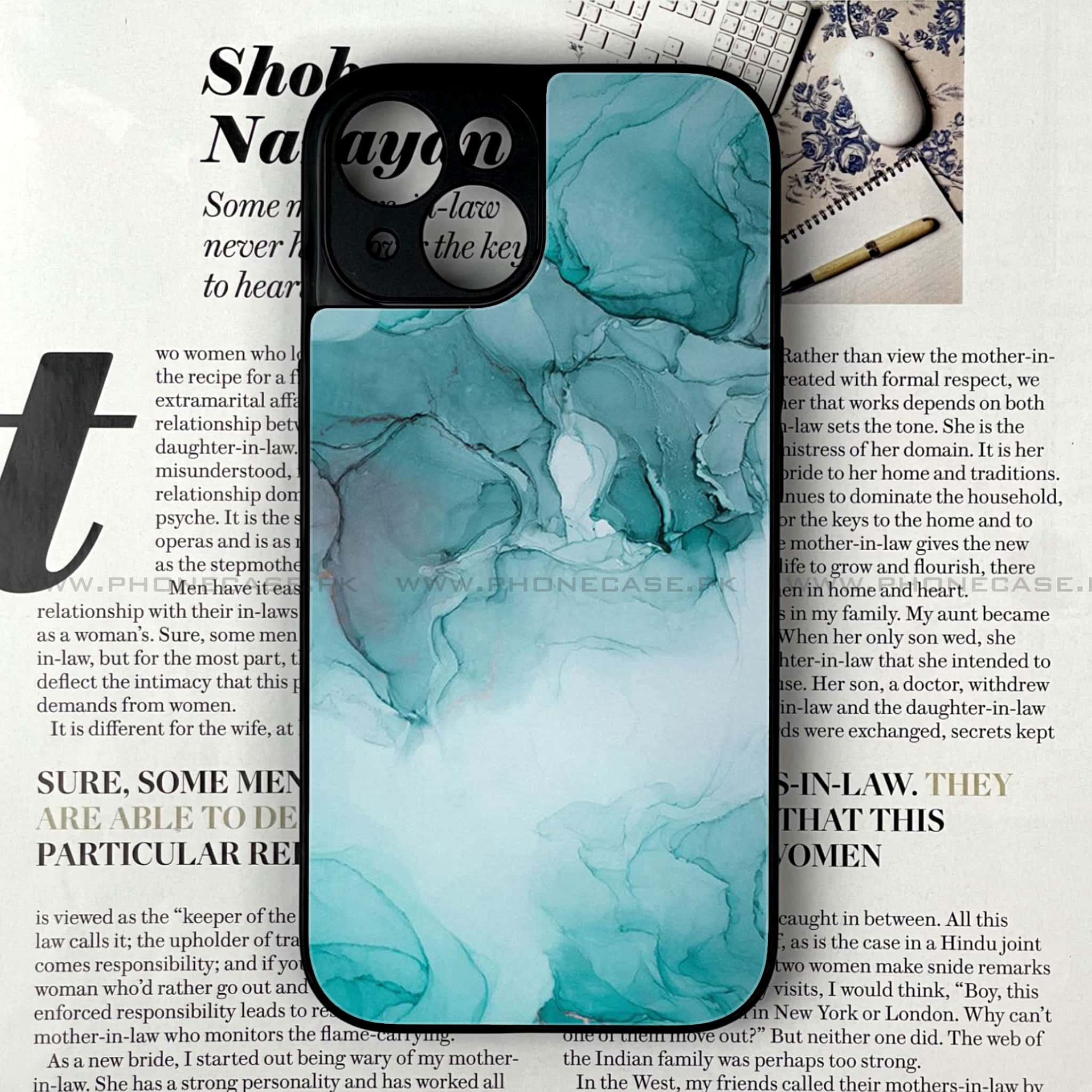 iPhone 13  - Blue Marble Series - Premium Printed Glass soft Bumper shock Proof Case