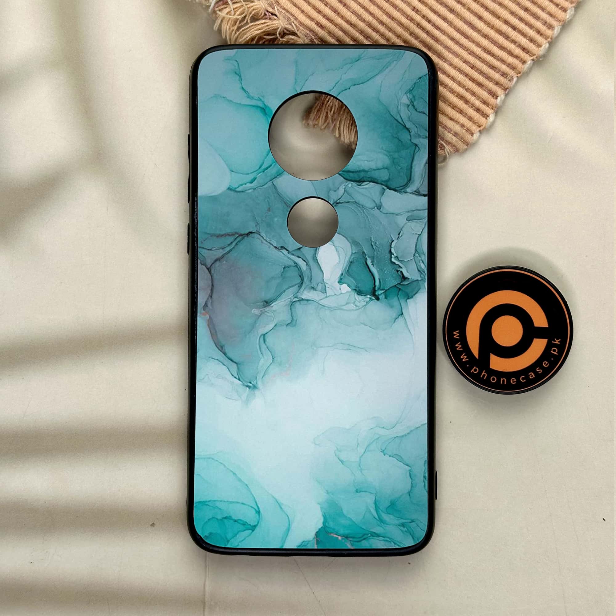Moto G7 - Blue Marble Series - Premium Printed Glass soft Bumper shock Proof Case