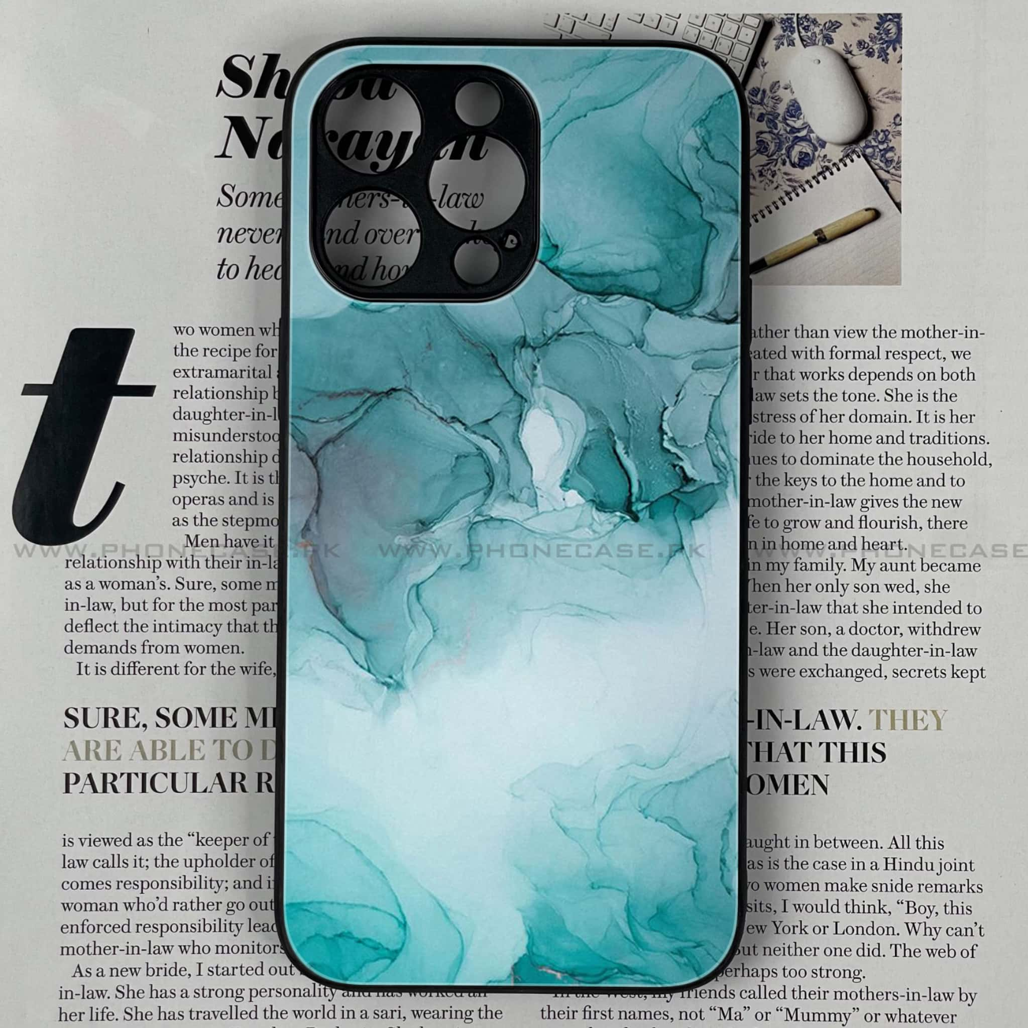 iPhone 15 Pro - Blue Marble Series - Premium Printed Glass soft Bumper shock Proof Case