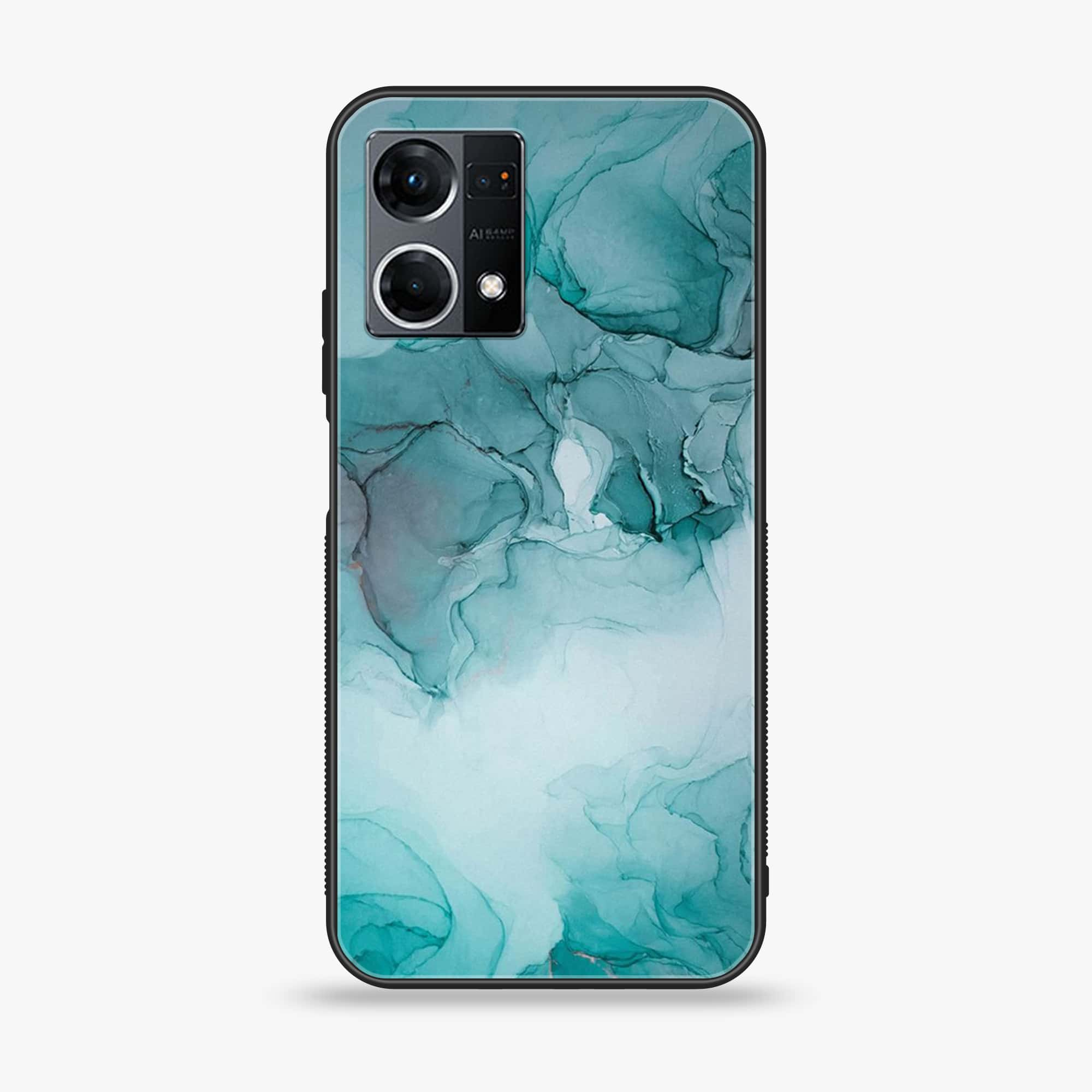 Oppo Reno 7 - Blue Marble Series - Premium Printed Glass soft Bumper shock Proof Case