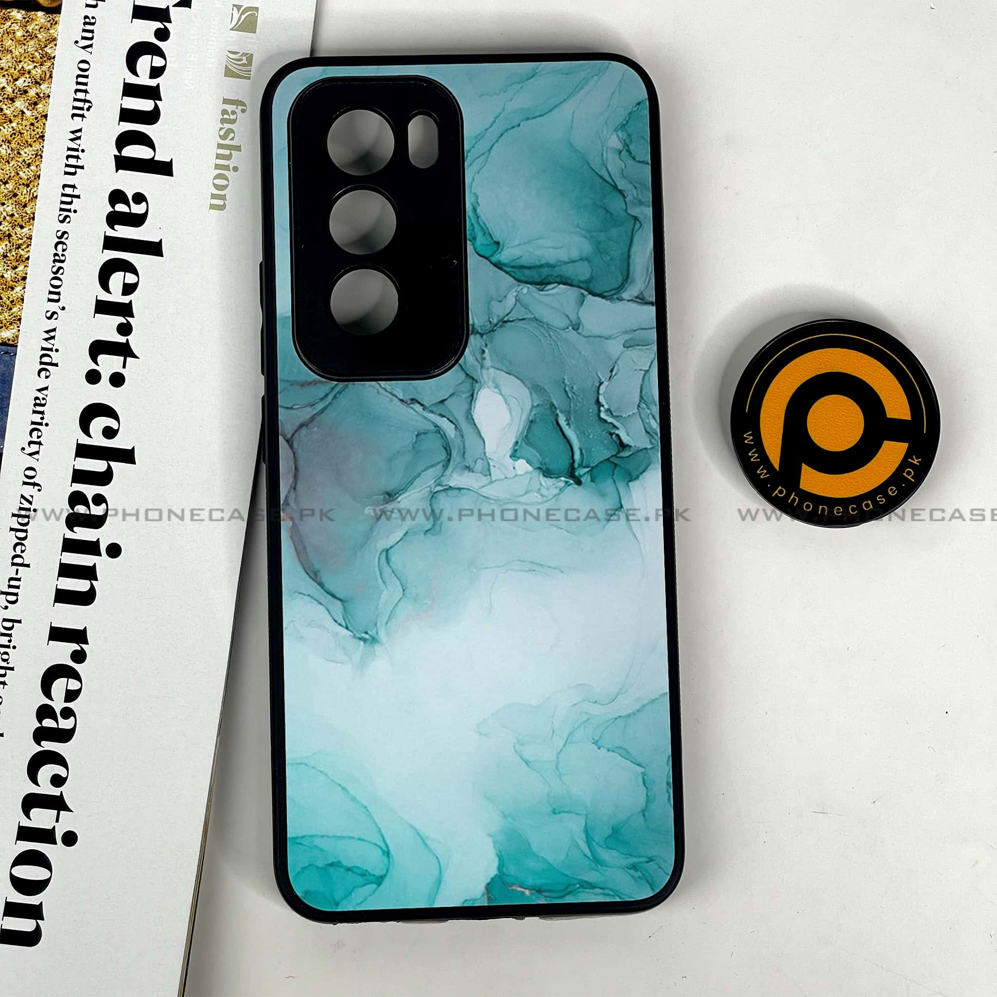 Oppo Reno 12 5G - Blue Marble Series - Premium Printed Glass soft Bumper shock Proof Case