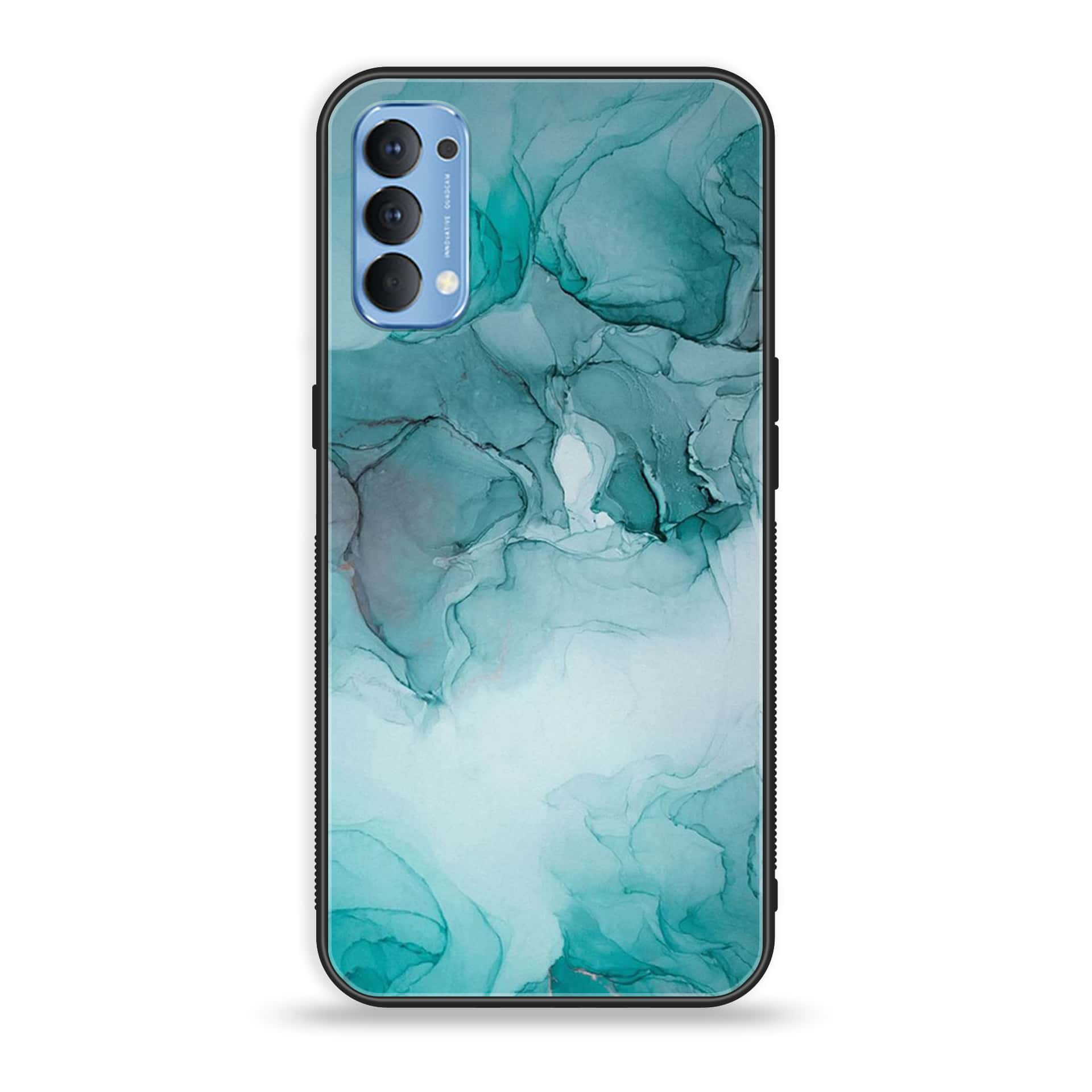 Oppo Reno 4 4G  - Blue Marble Series - Premium Printed Glass soft Bumper shock Proof Case