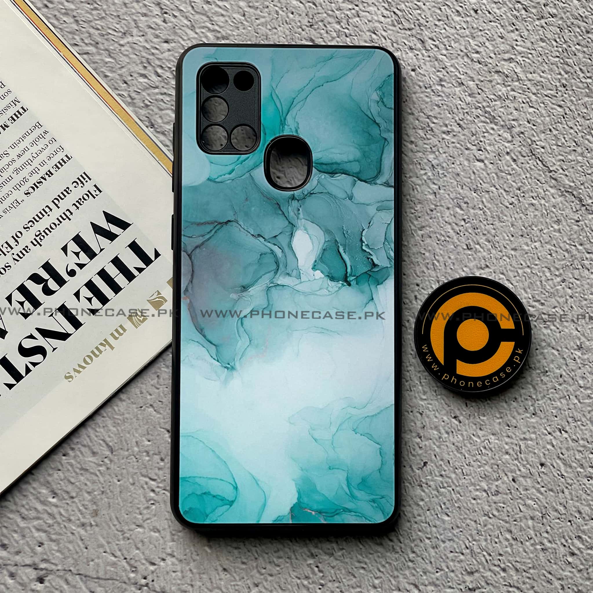 Samsung Galaxy A21s - Blue Marble Series - Premium Printed Glass soft Bumper shock Proof Case