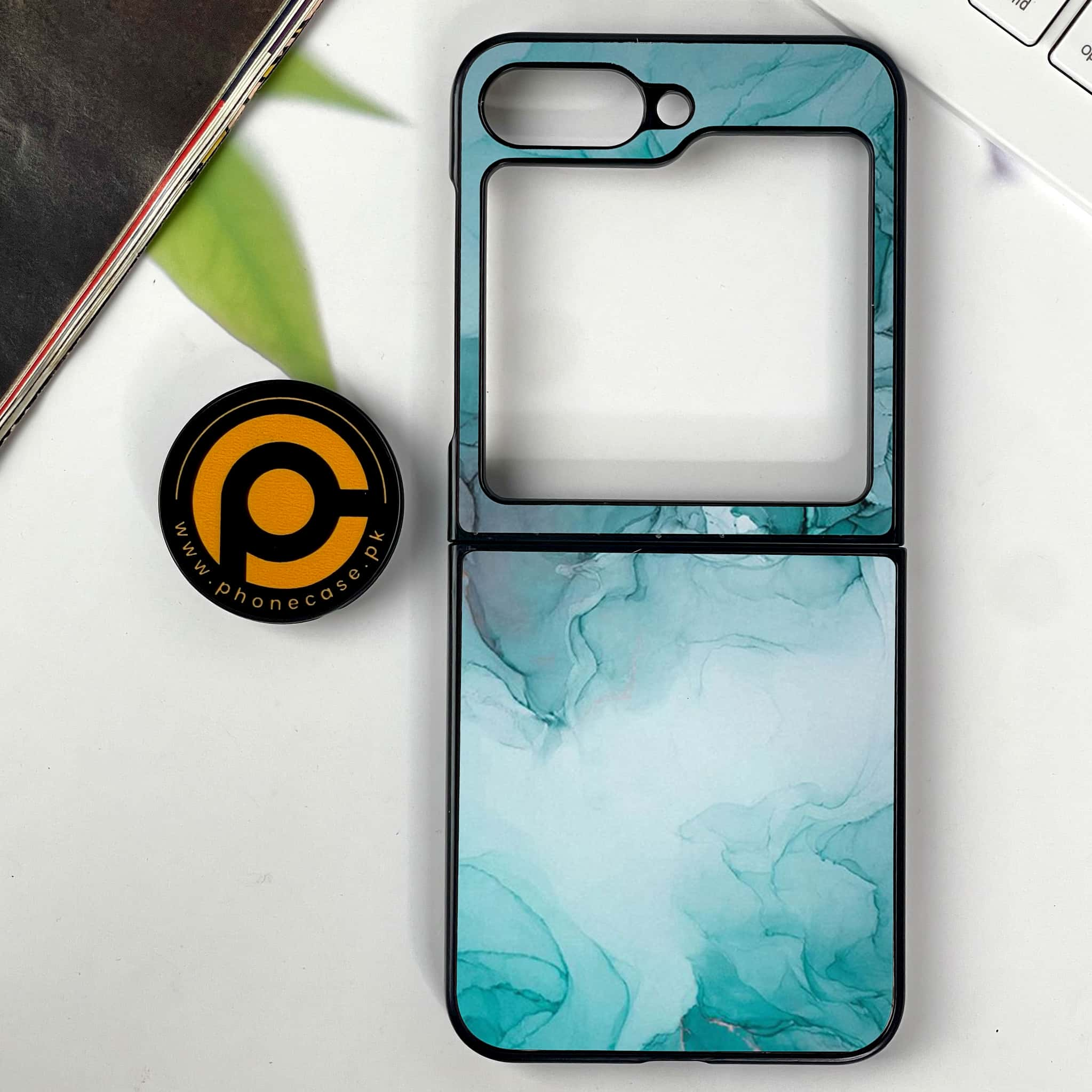 Galaxy Z Flip 6 - Blue Marble Series - Premium Printed Glass soft Bumper shock Proof Case