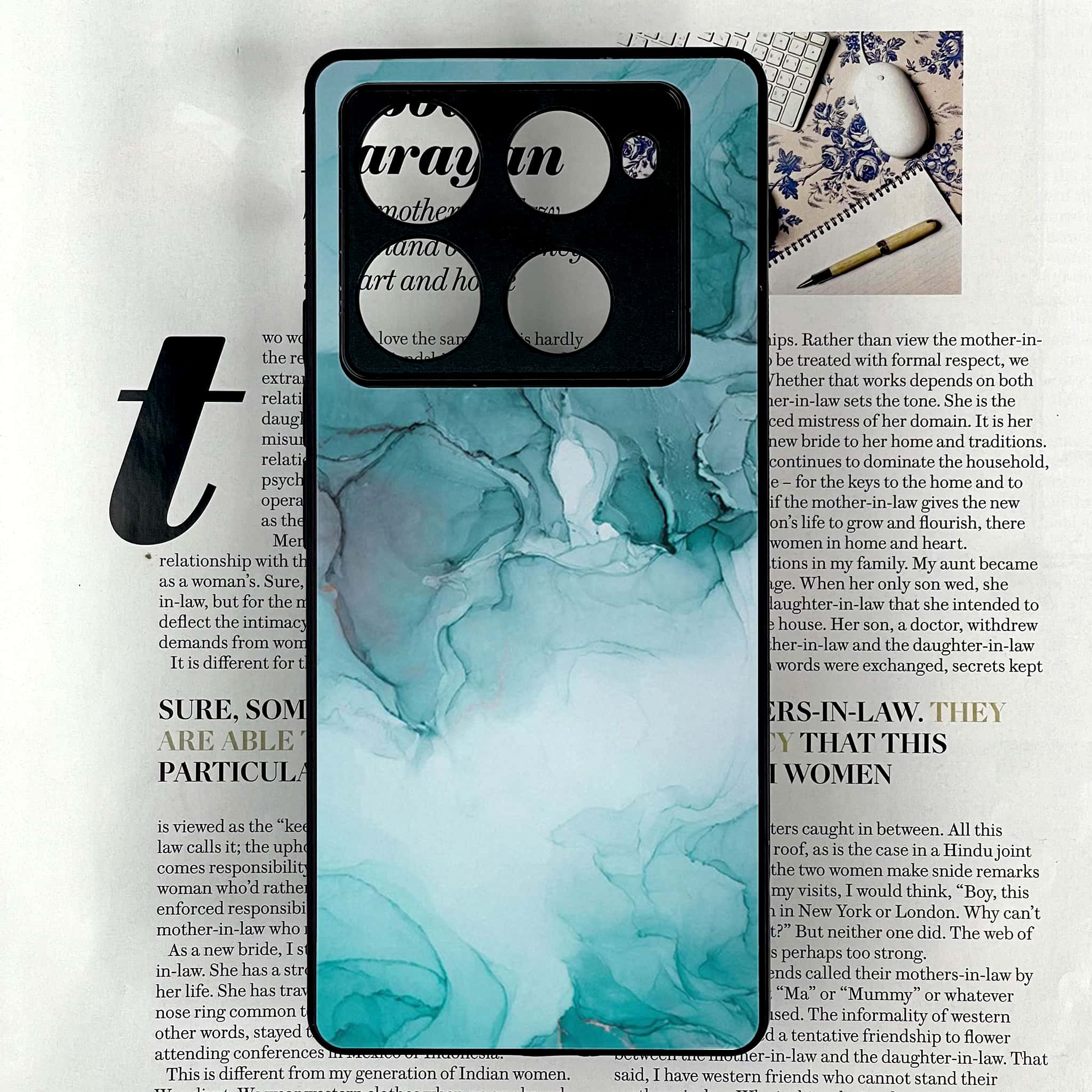 Infinix Note 40 Pro Plus - Blue Marble Series - Premium Metal Printed soft Bumper shock Proof Case