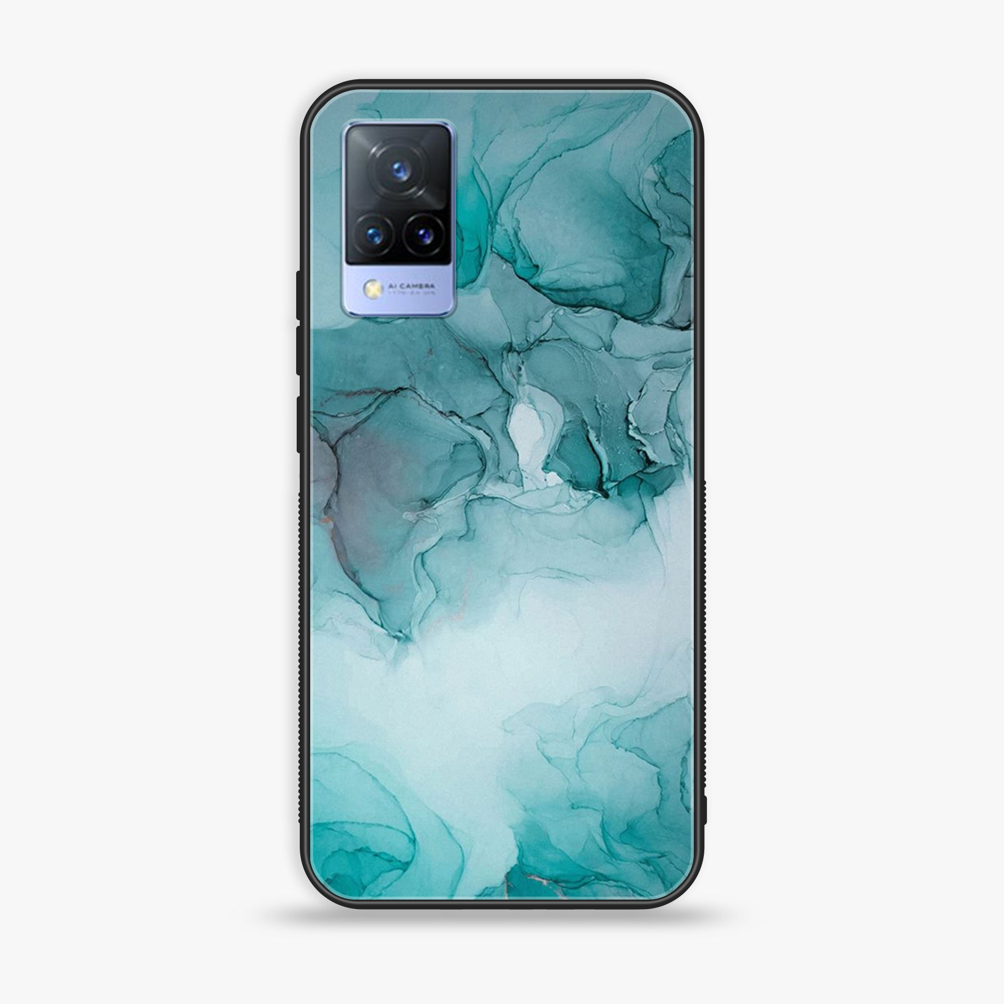 Vivo V21 - Blue Marble Series - Premium Printed Glass soft Bumper shock Proof Case